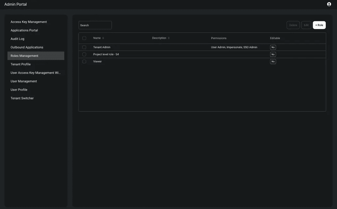 Descope Admin Portal tenant admin view