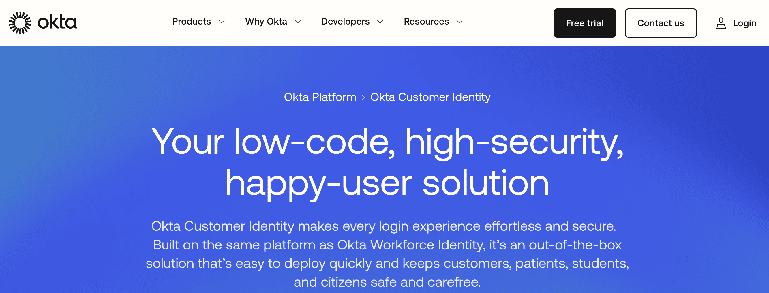 Okta CIC homepage