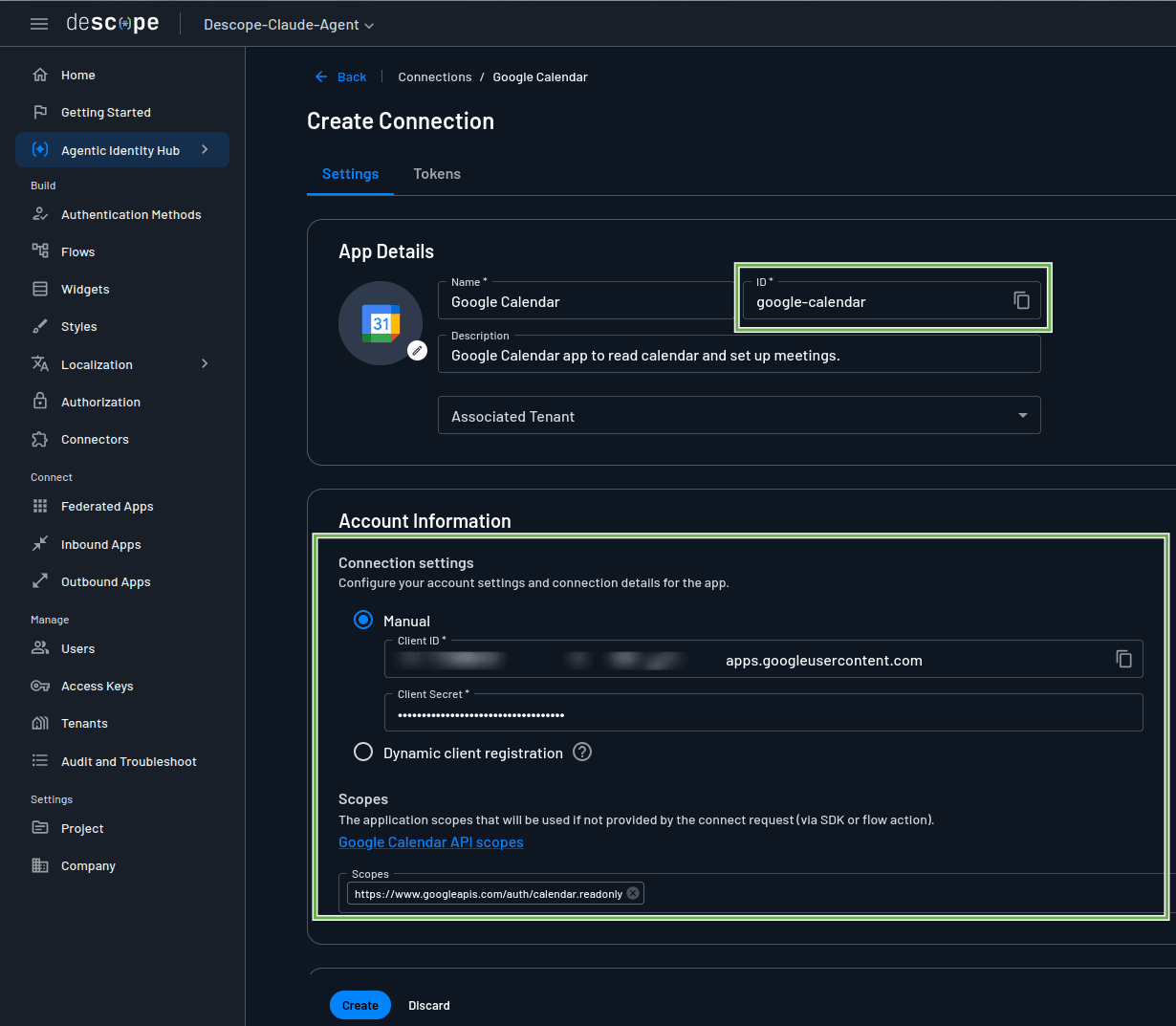 Fig: Descope: Google Calendar Connection