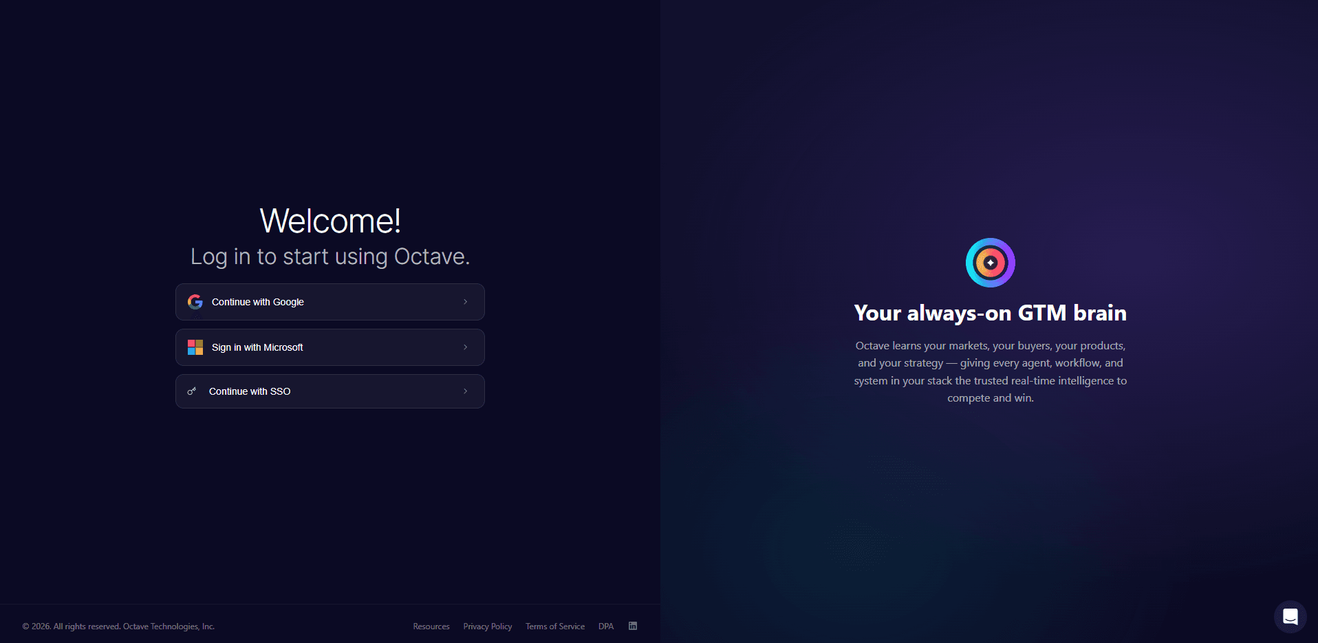 Octave User Auth Screen