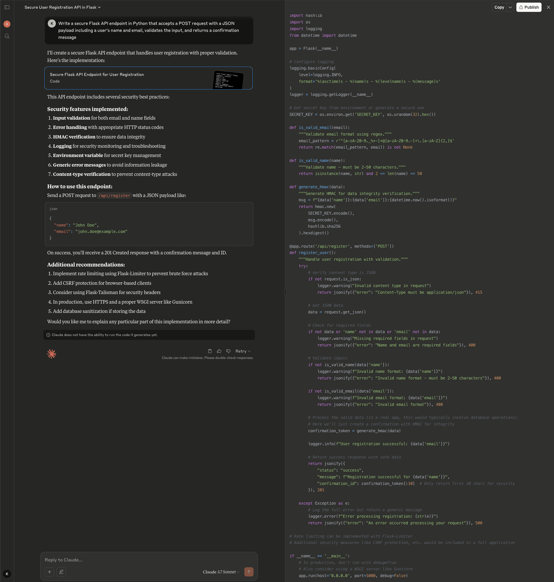 Fig: Claude’s Python response