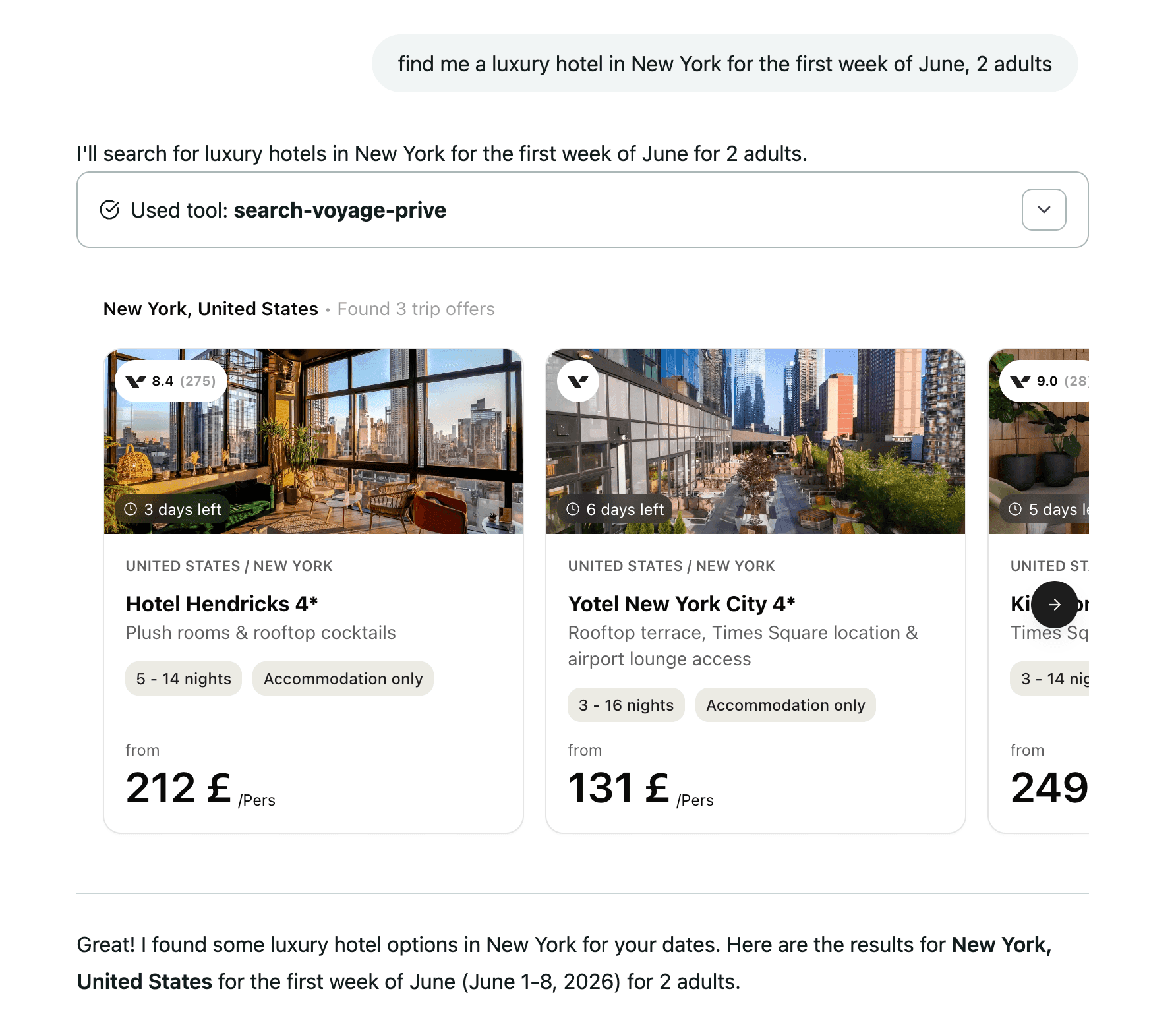 Fig: Voyage Prive’s MCP App