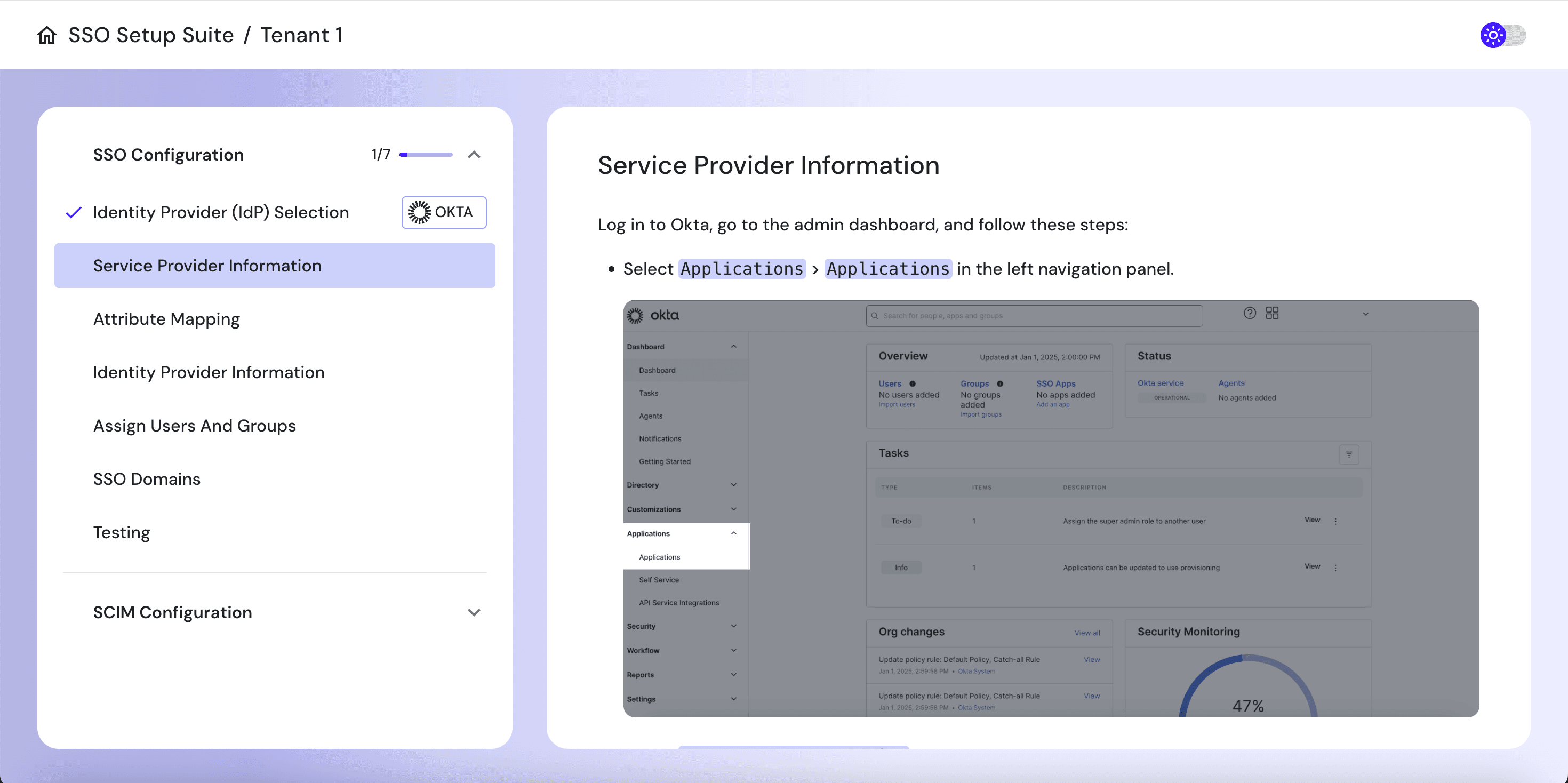 Fig: Setting up a tenant in the setup suite
