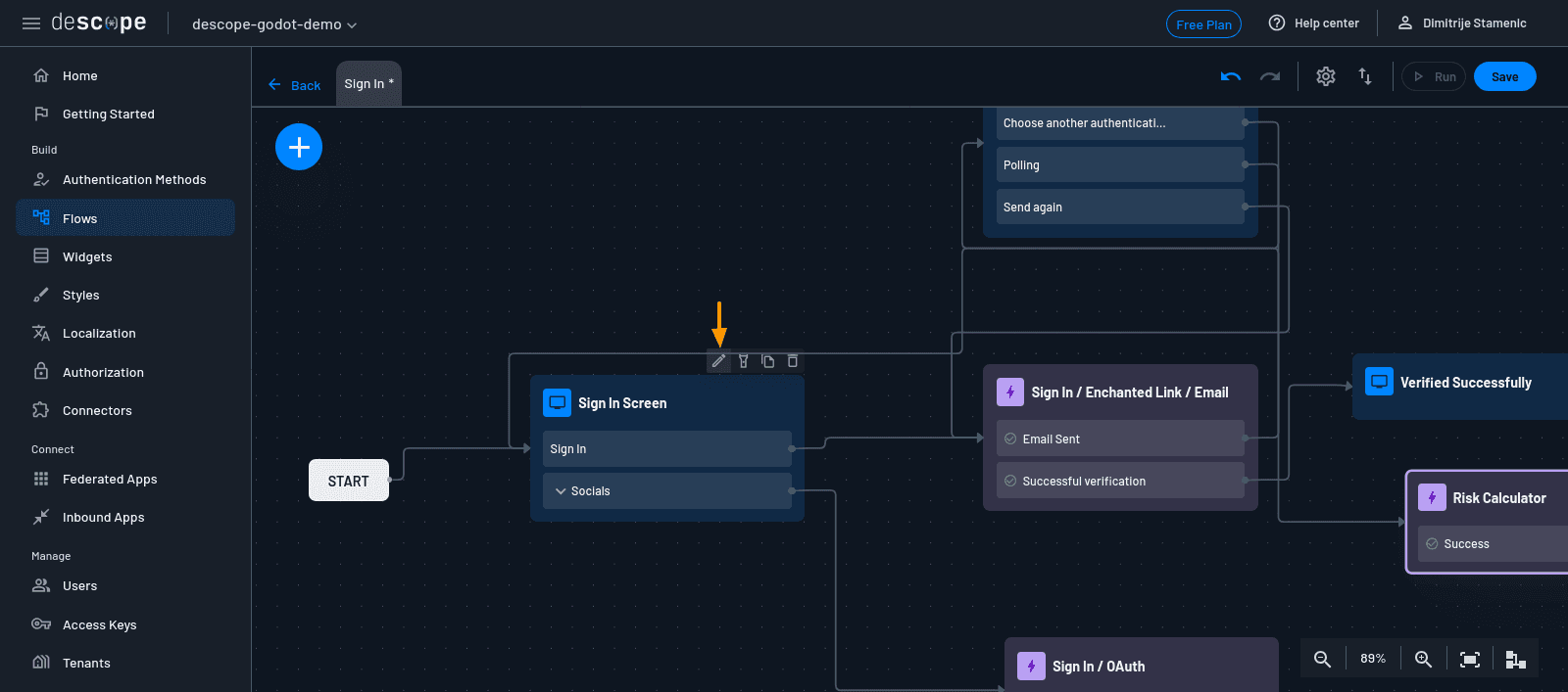 Fig: Descope console—sign-in flow diagram