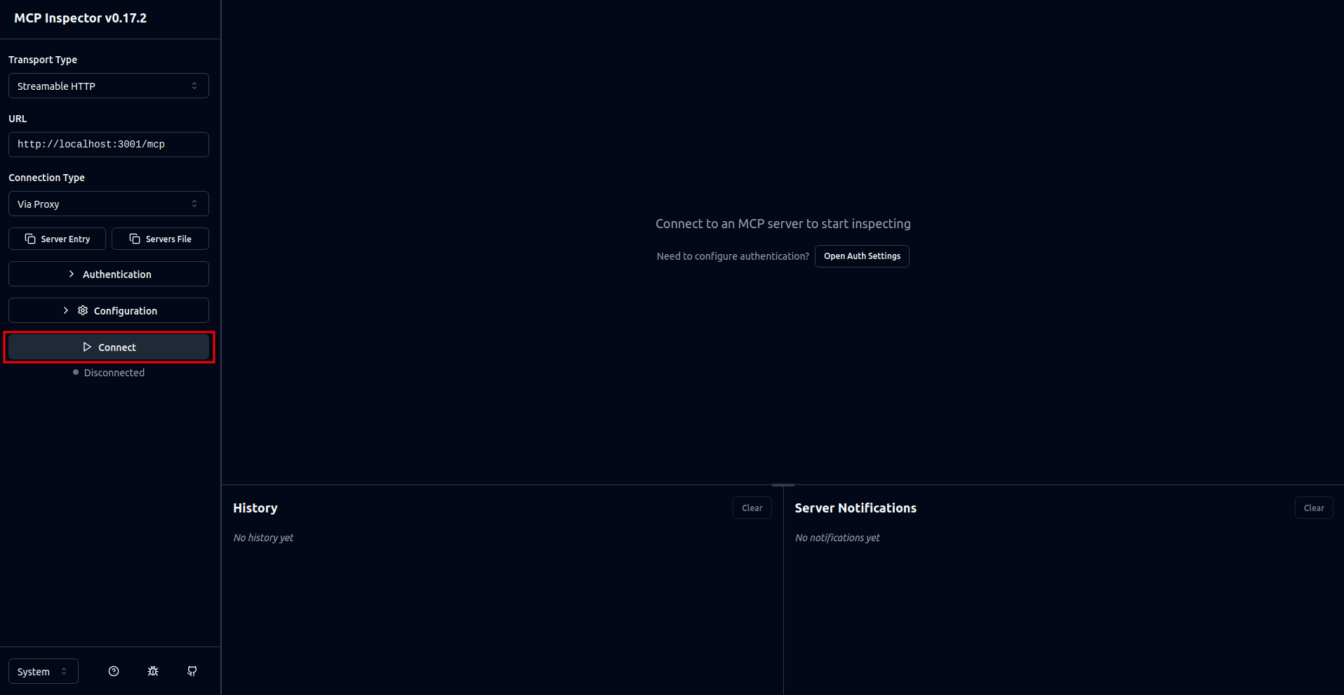 Fig: MCP Inspector interface