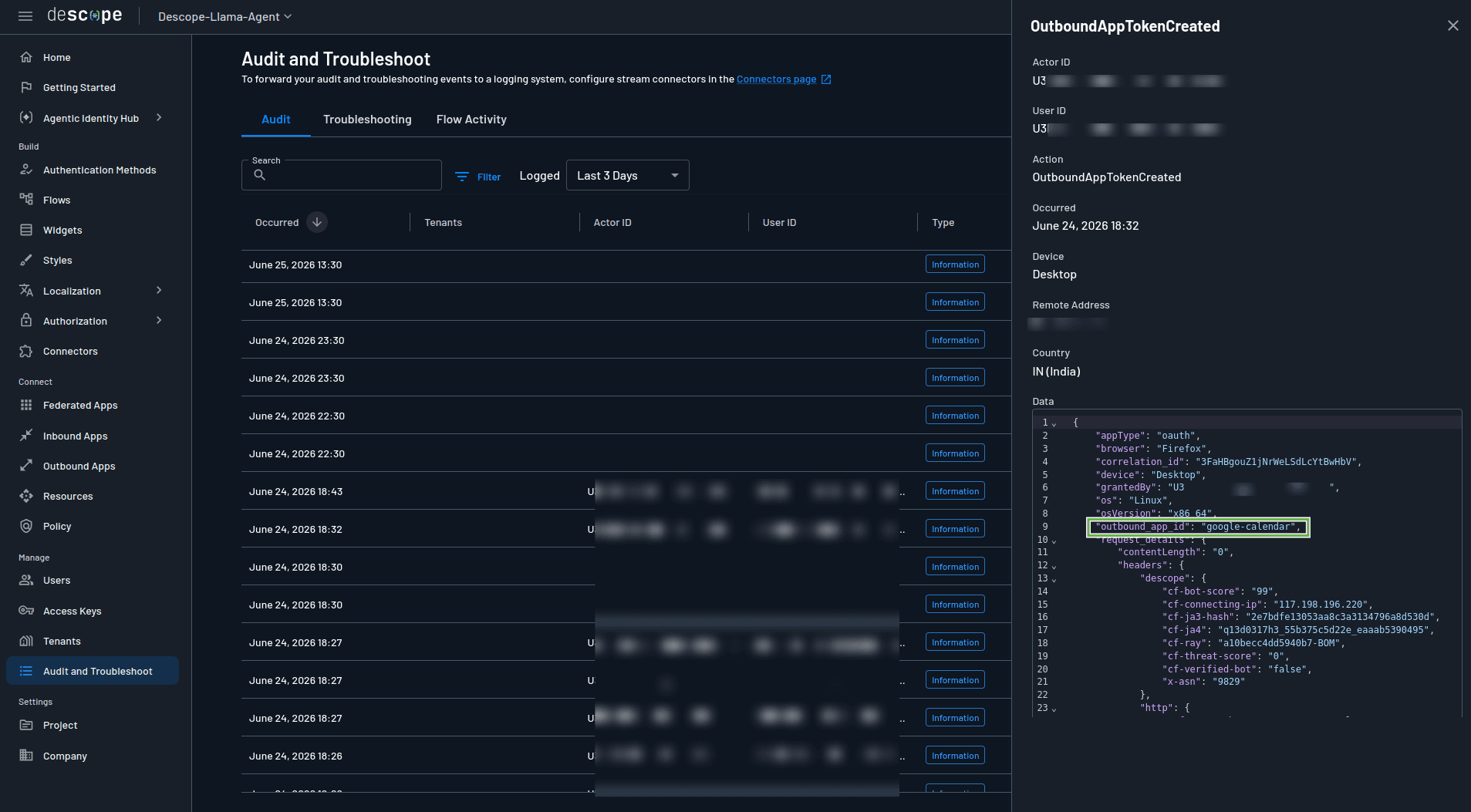 Fig: Descope: Audit and Troubleshoot
