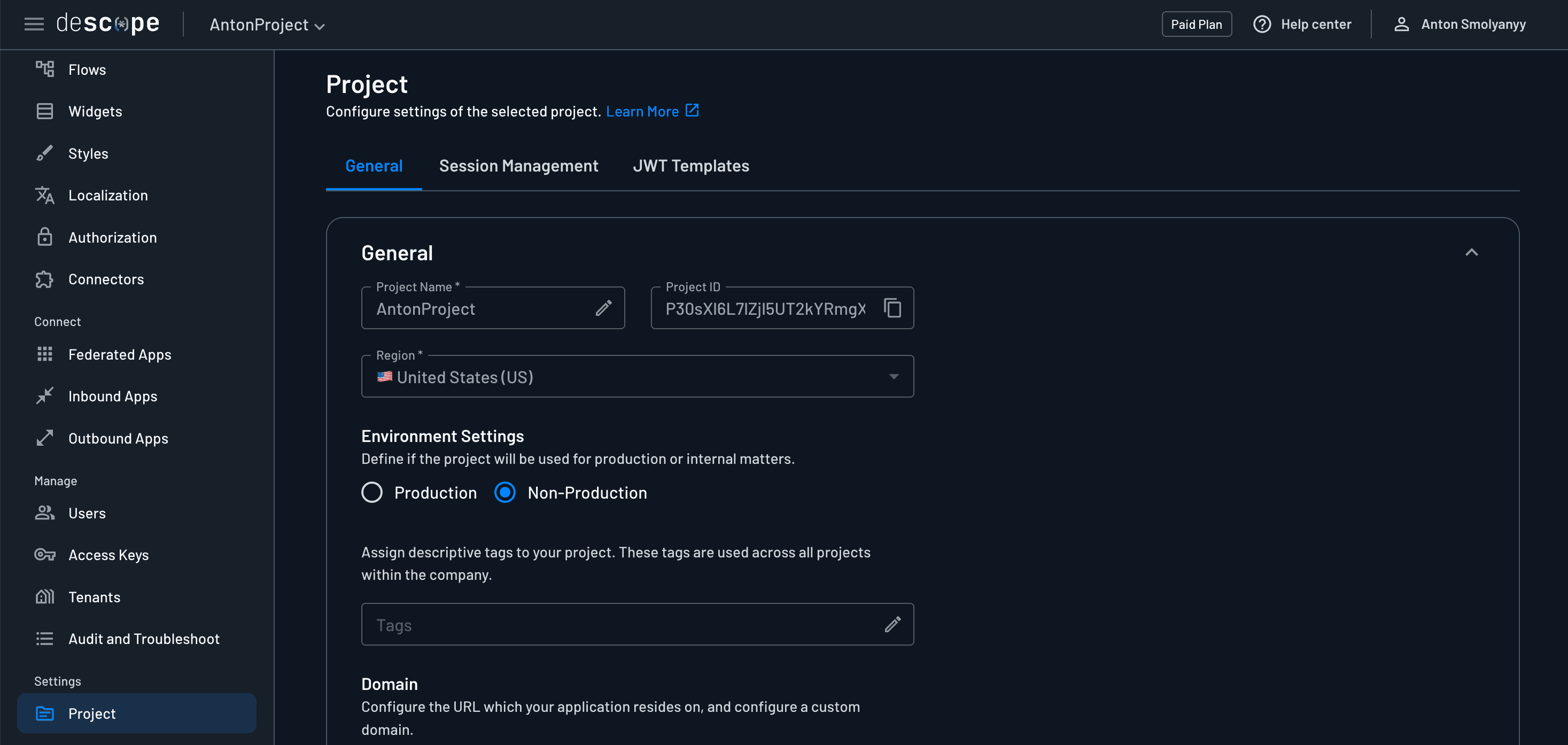 Fig: Accessing your Descope project ID