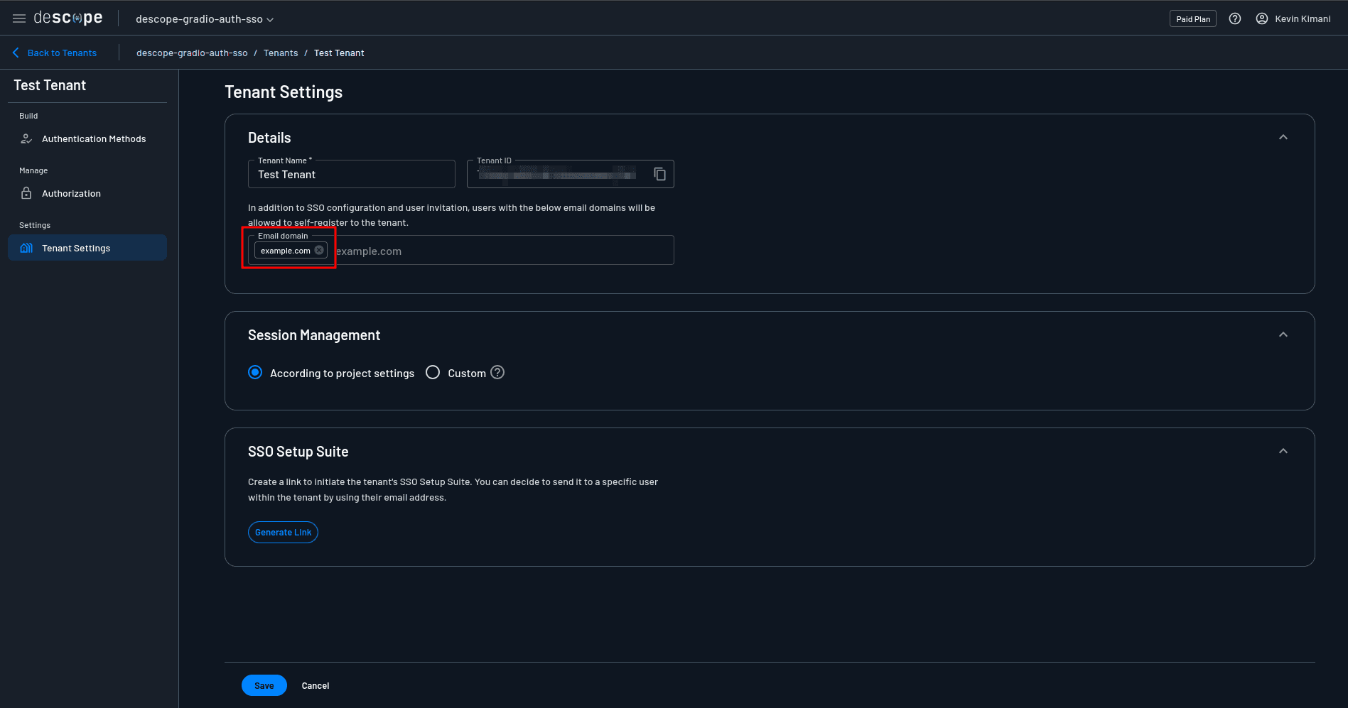 Fig: Adding the tenant email domain