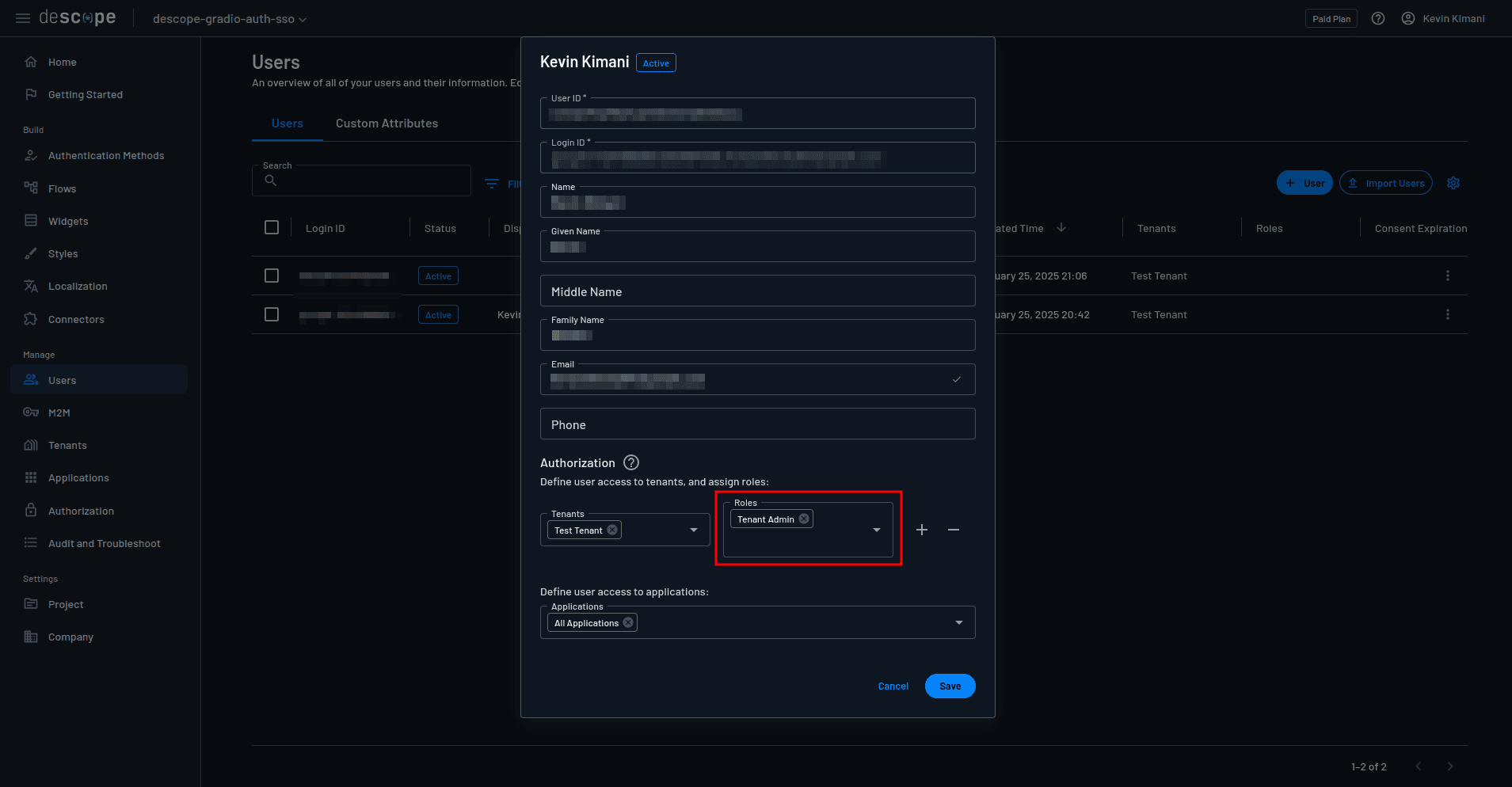 Fig: Assigning a role to the user