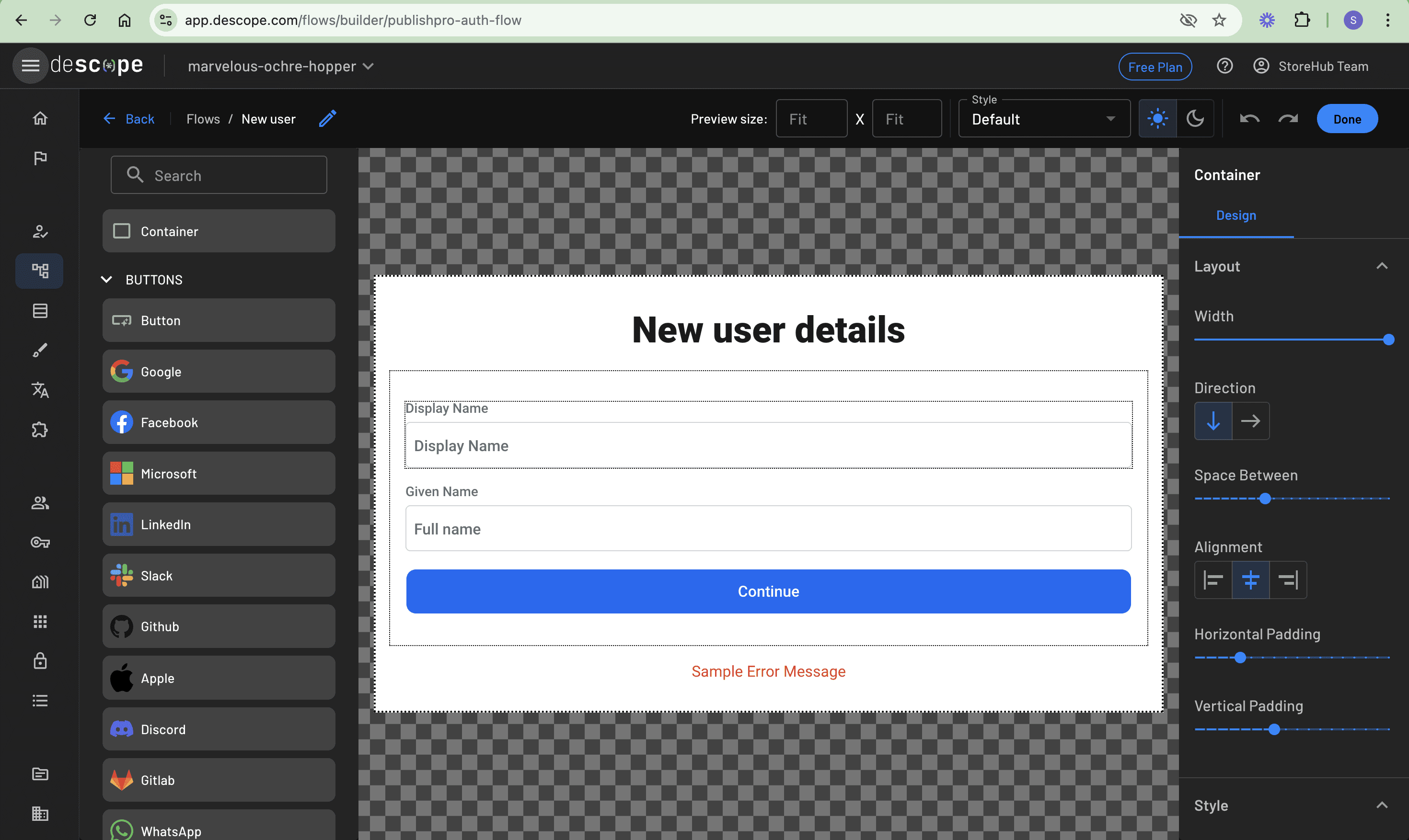 New user details screen