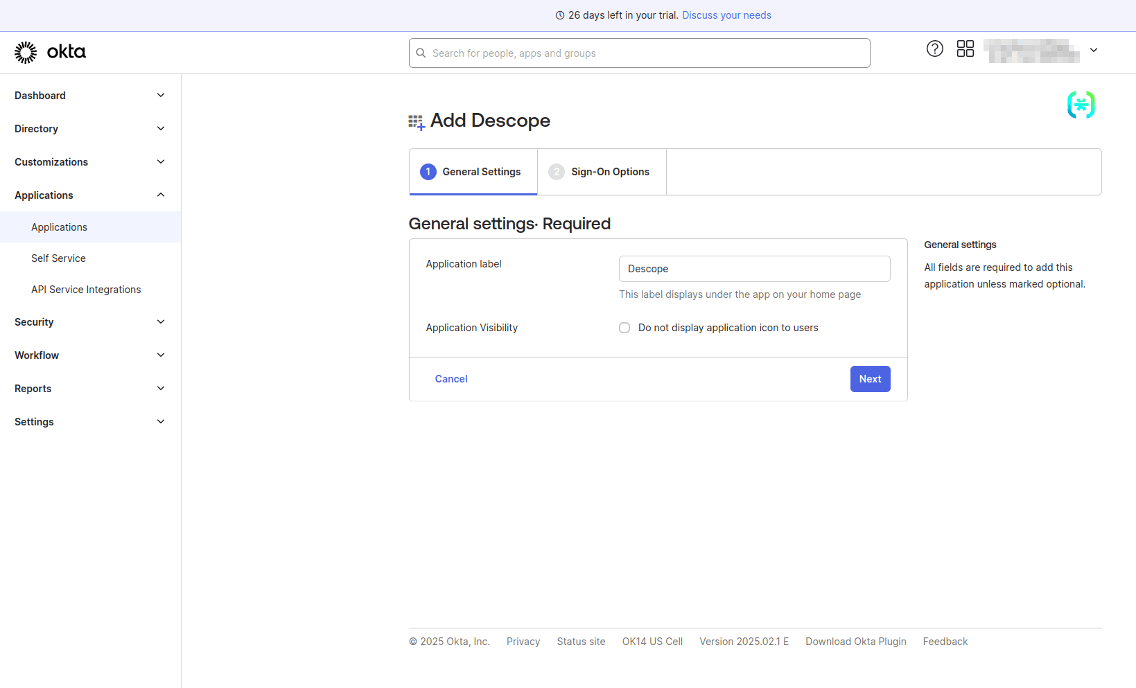 Fig: General settings tab