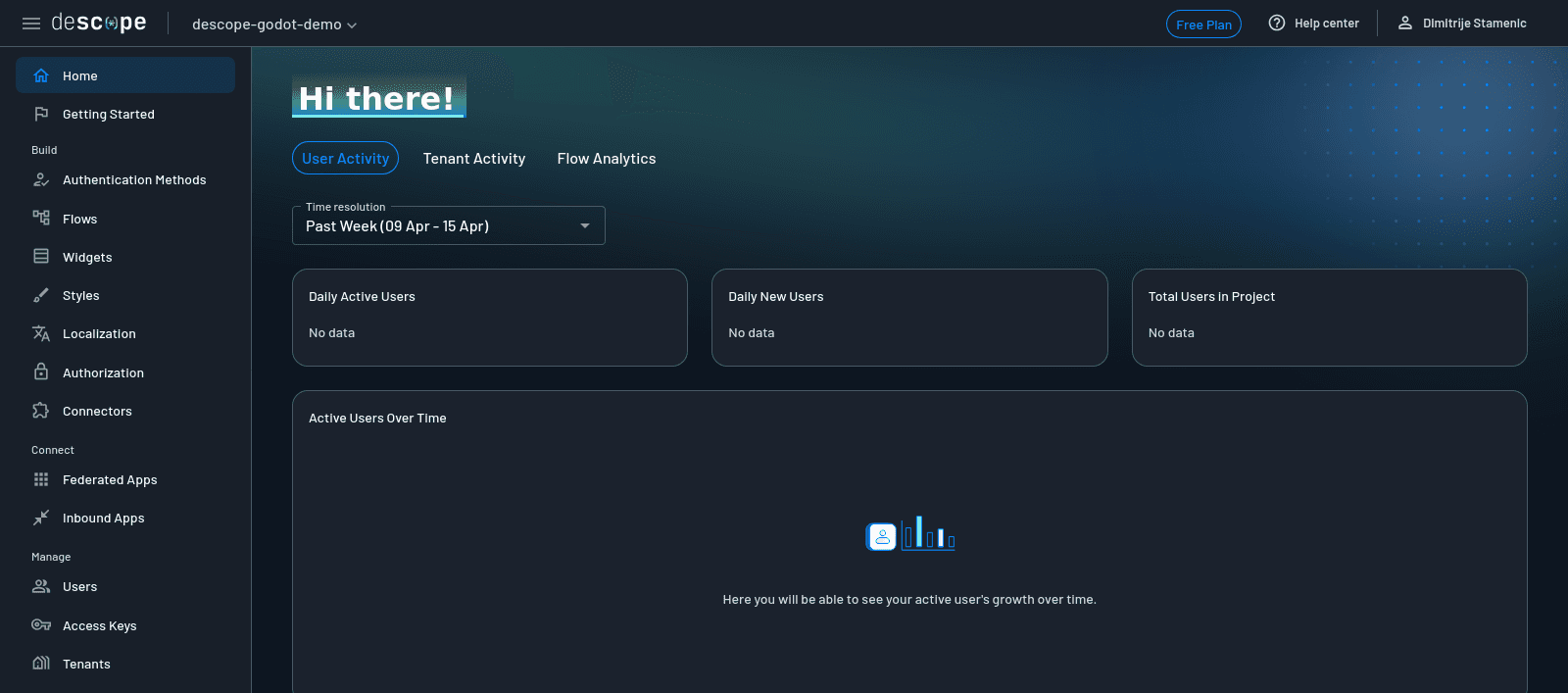 Fig: Descope console home page