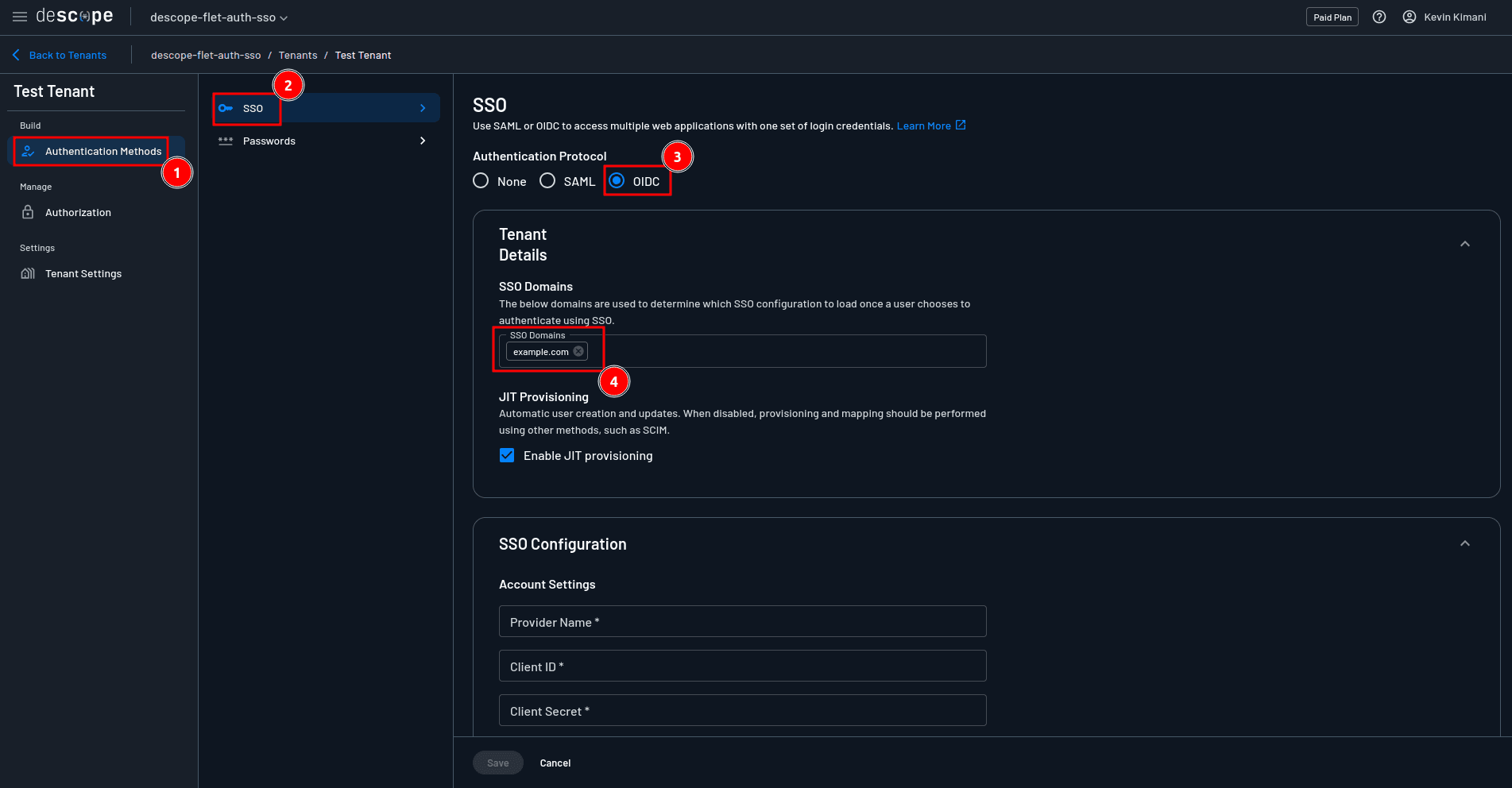 Fig: Configuring tenant authentication methods