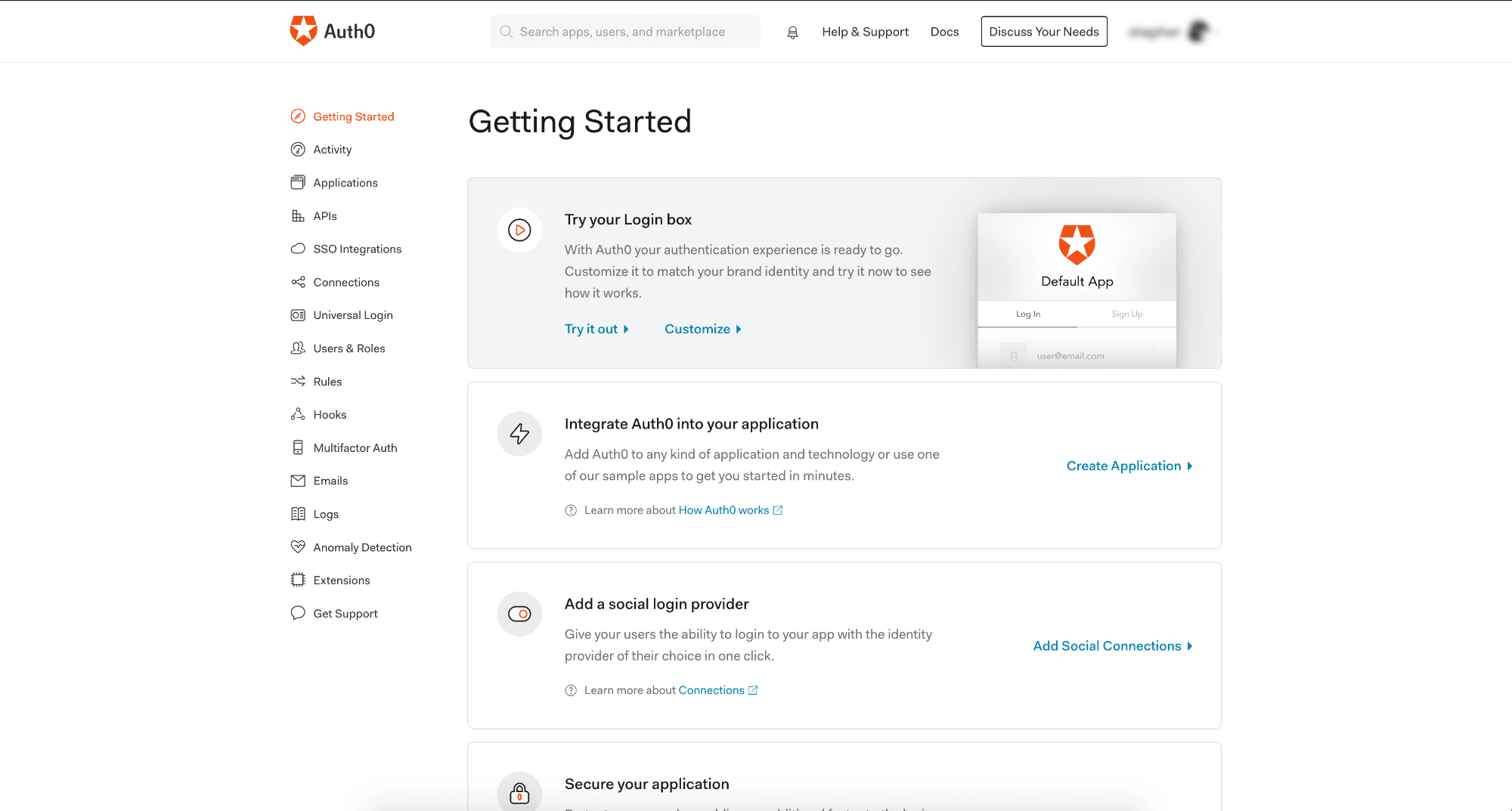 Fig: Auth0 Dashboard