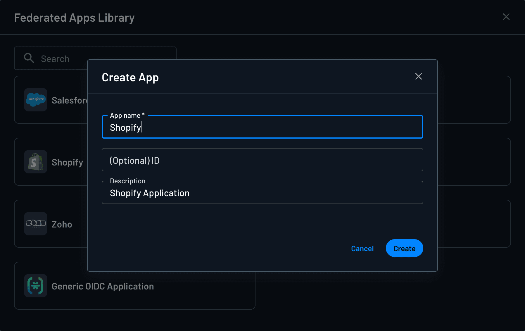 Fig: Creating an application
