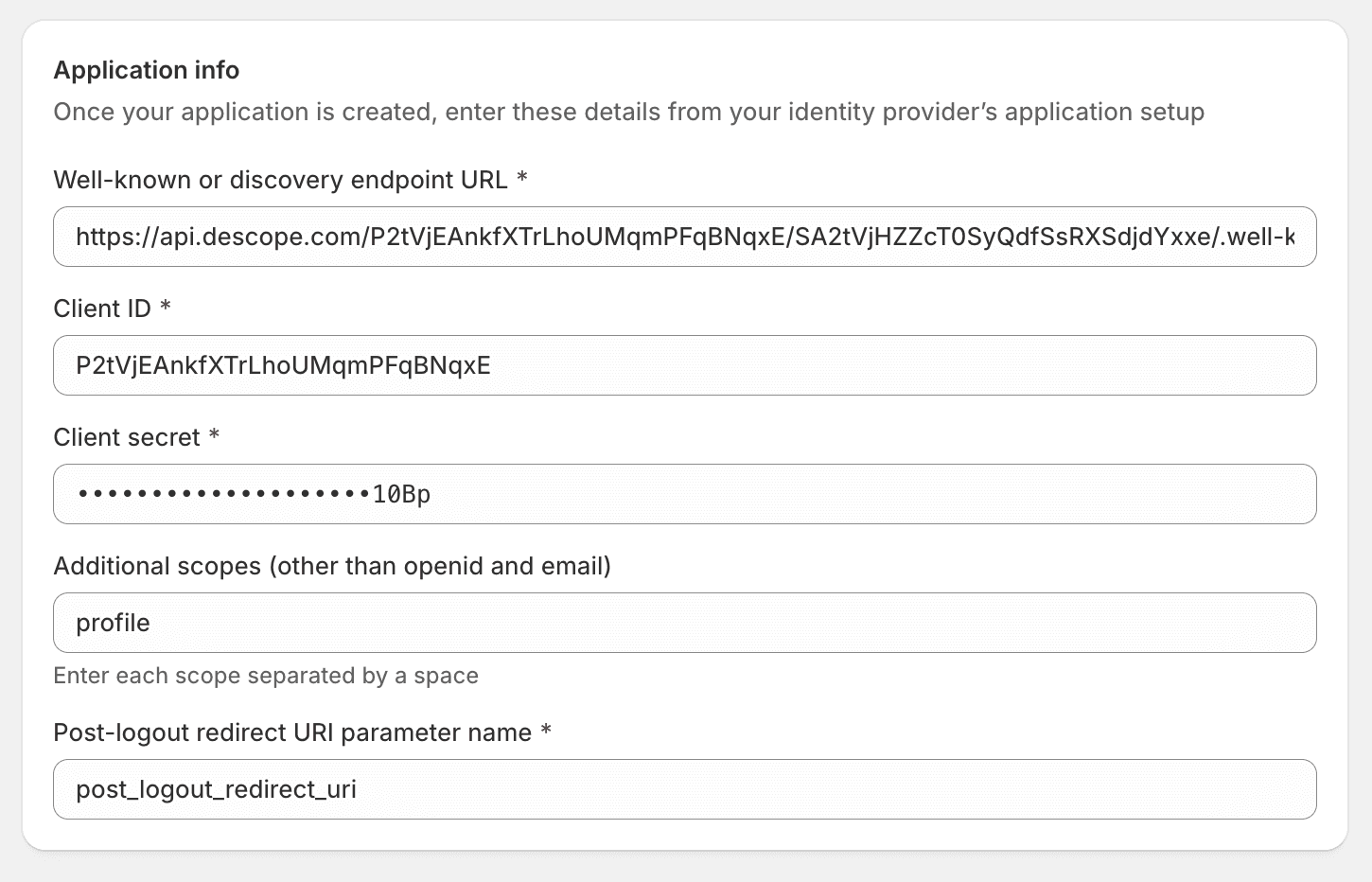 Fig: Filling out the application info configuration
