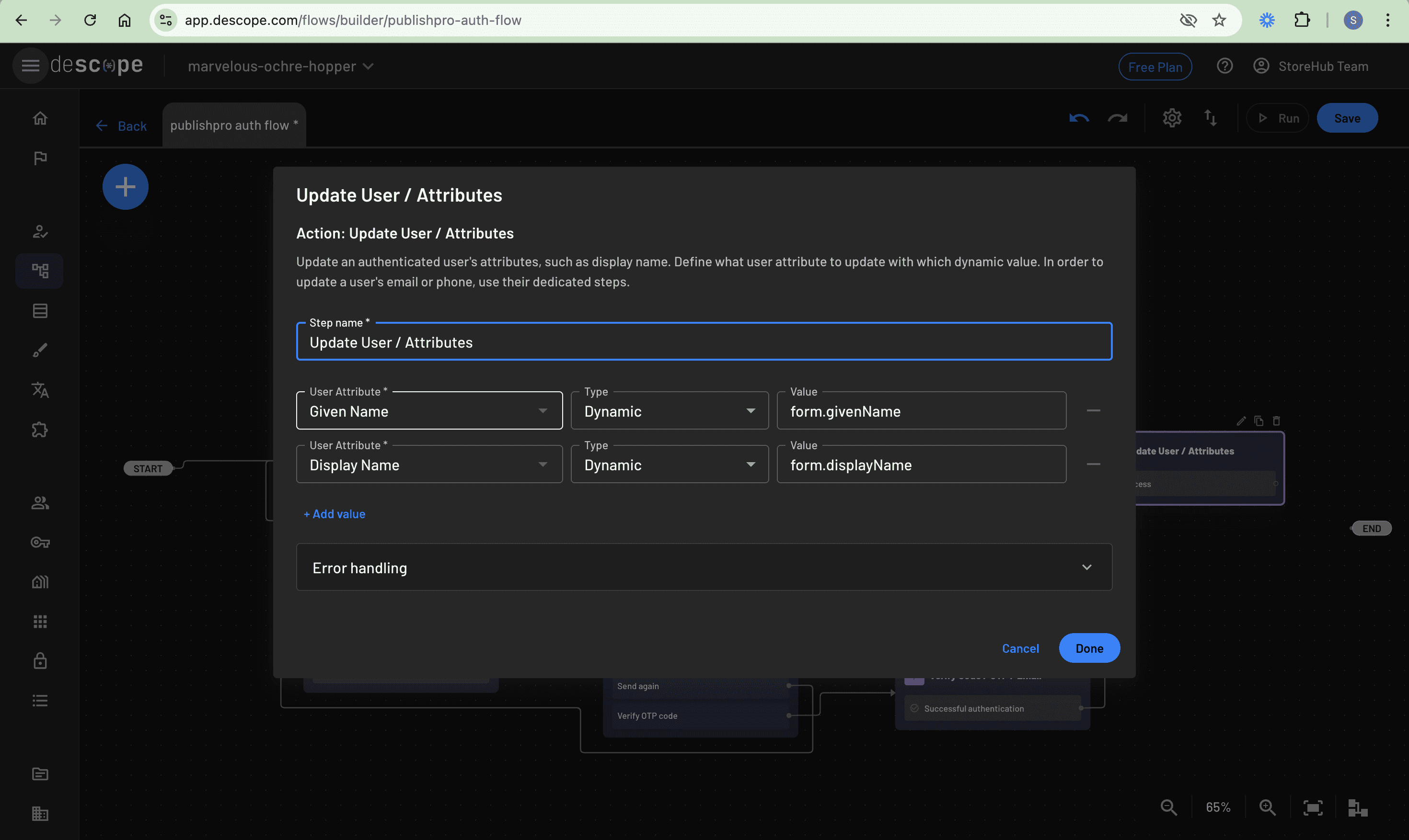 Specify user attributes to be updated