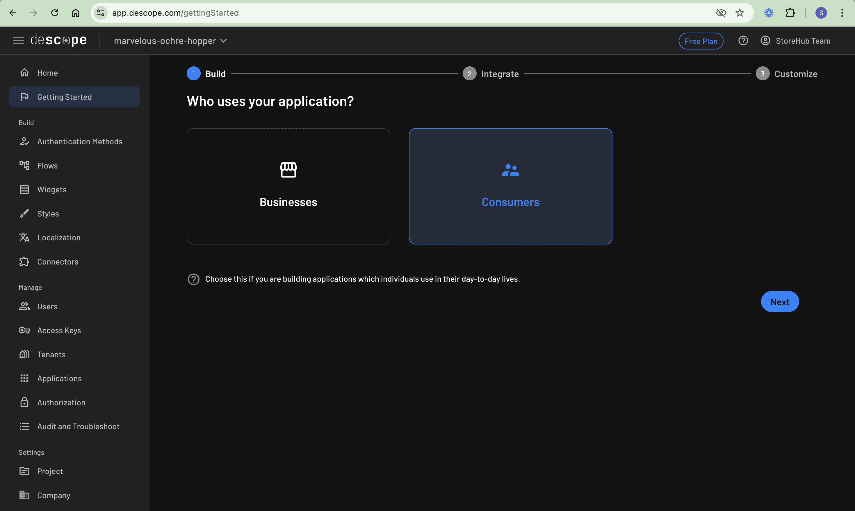 Descope Welcome Dashboard