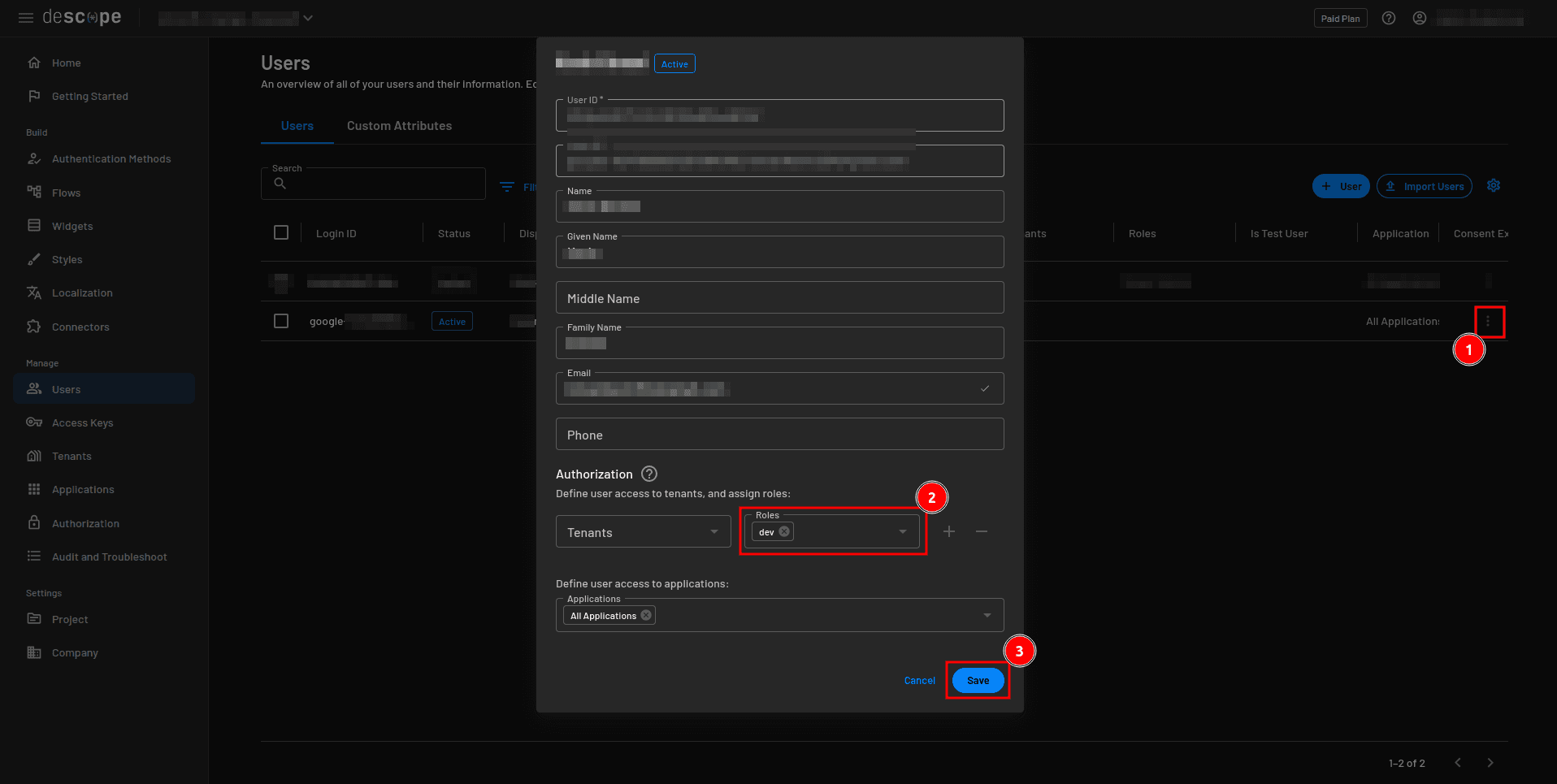 Assigning a role to the user
