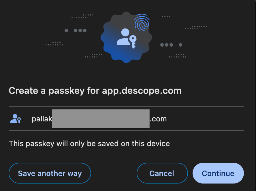 Fig: Creating a passkey on Chrome for the user
