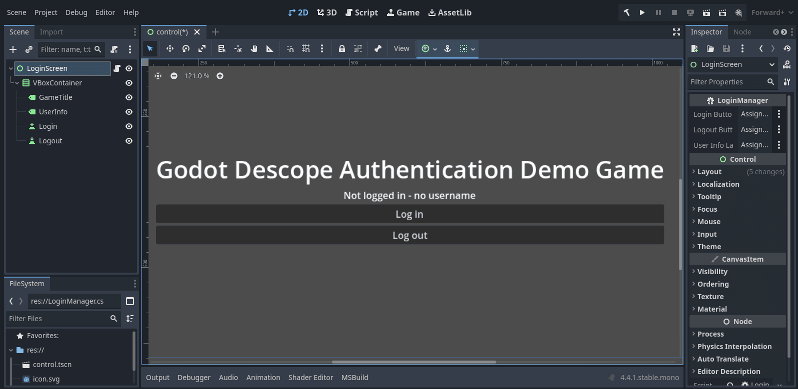 Fig: Godot Descope demo game UI
