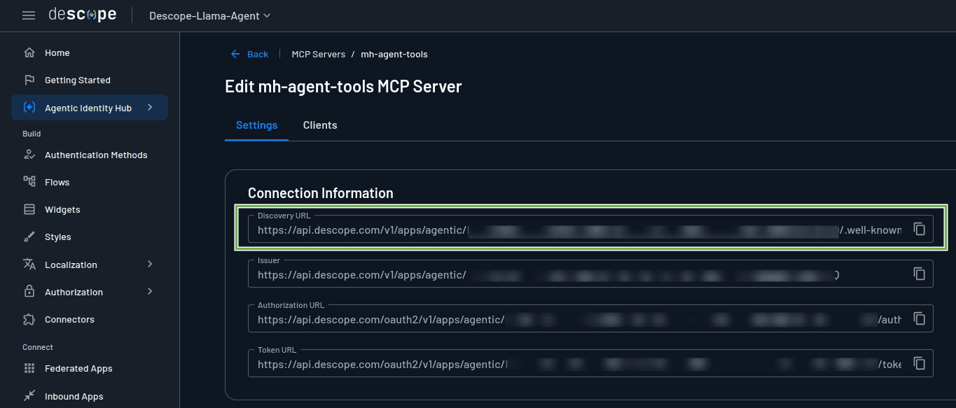 Fig: Descope: MCP server discovery URL