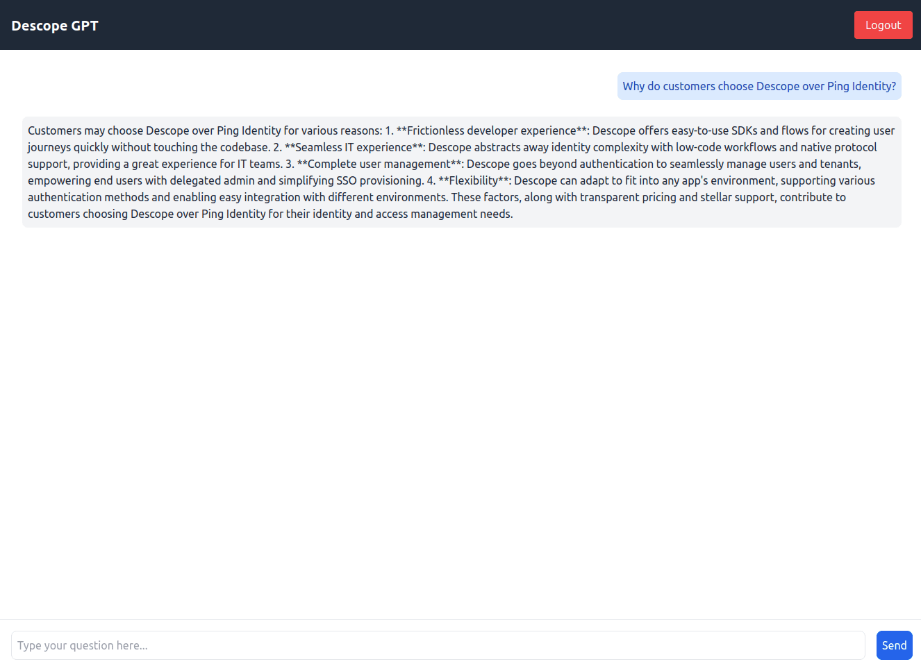 Response for a user with appropriate role