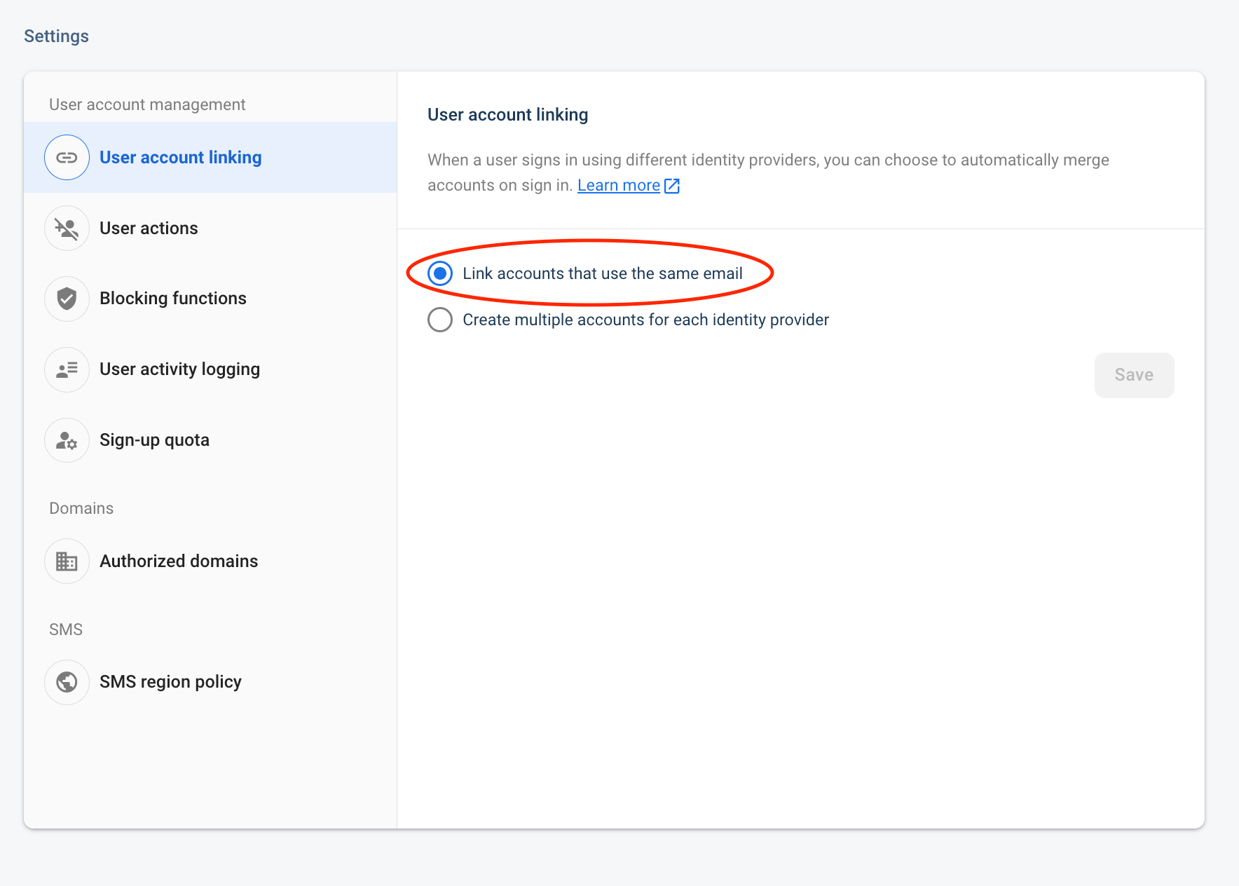 enable account linking in firebase console