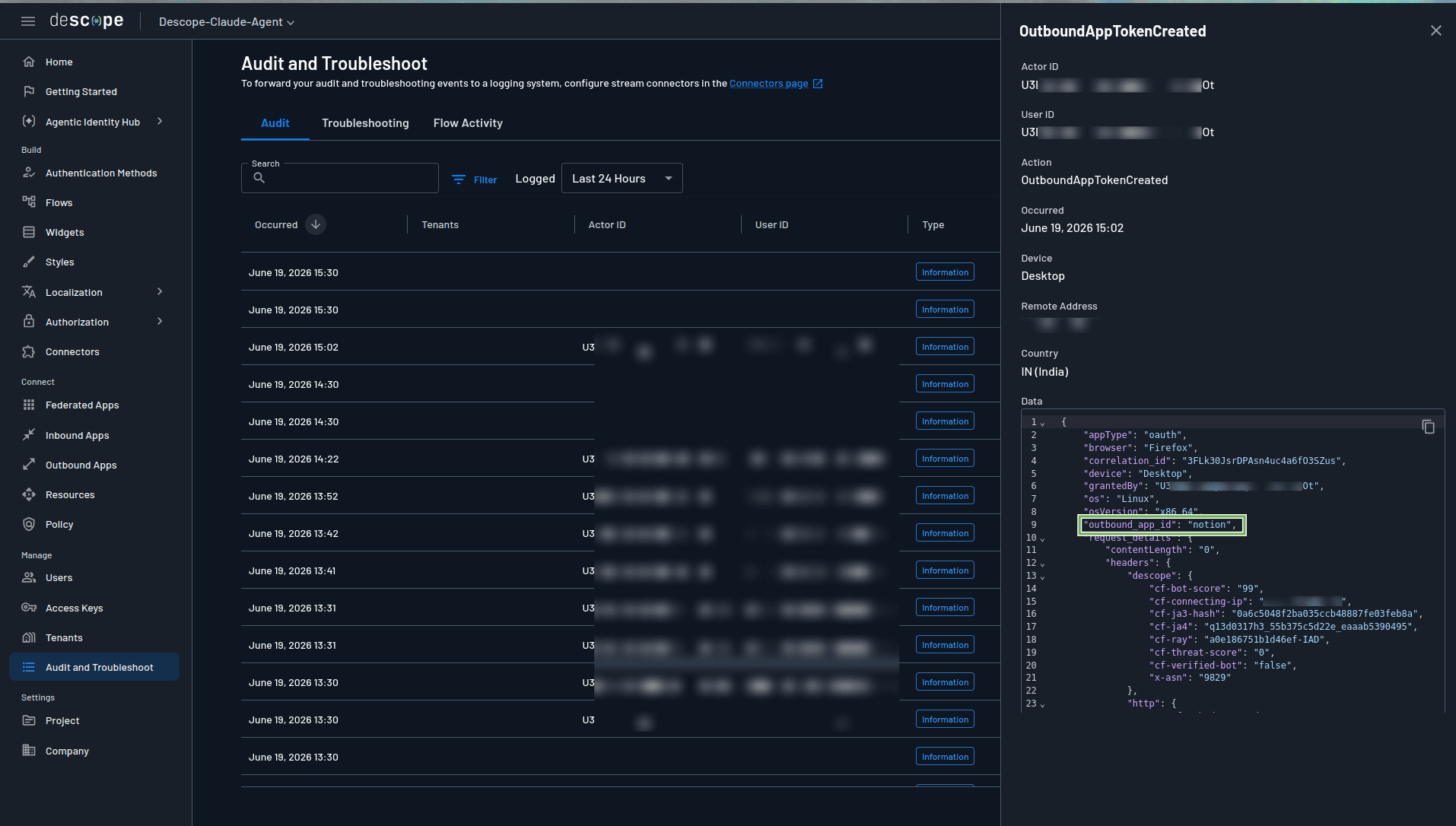 Fig: Descope: Audit and troubleshoot