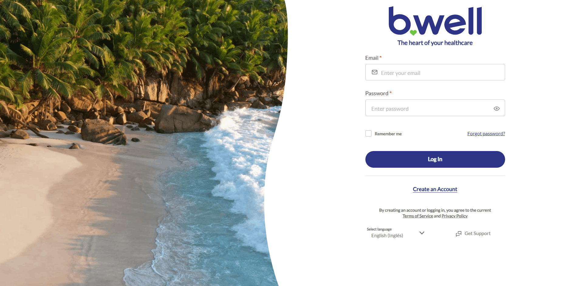 b.well login screen