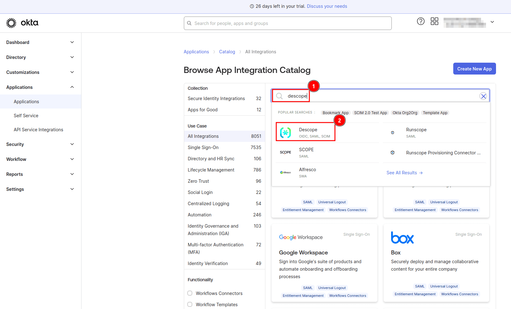 Fig: Searching for the Descope app