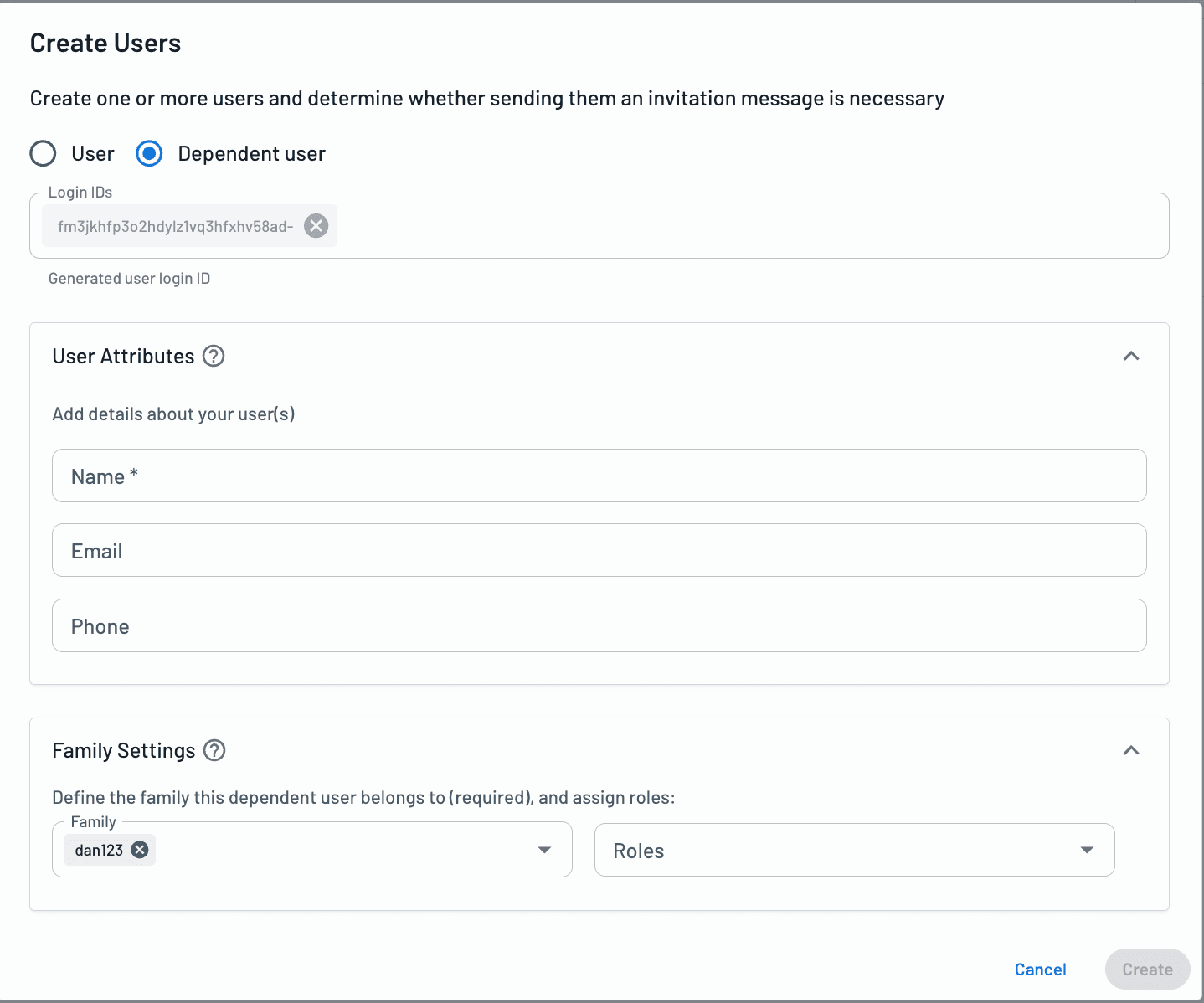 Creating a dependent profile in the Descope console