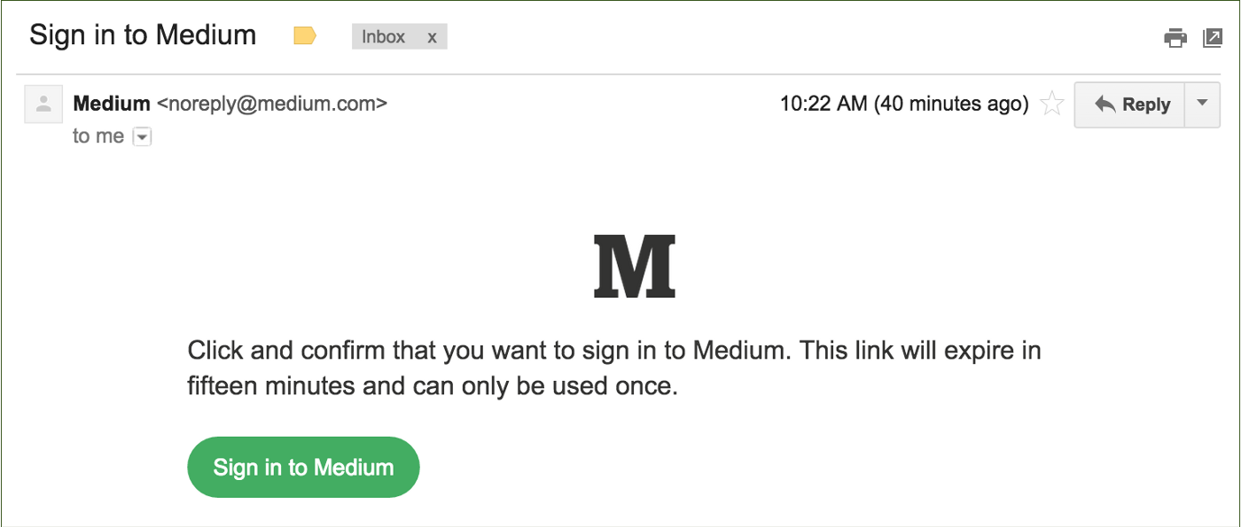 Fig: Example of an email sign-in link from Medium