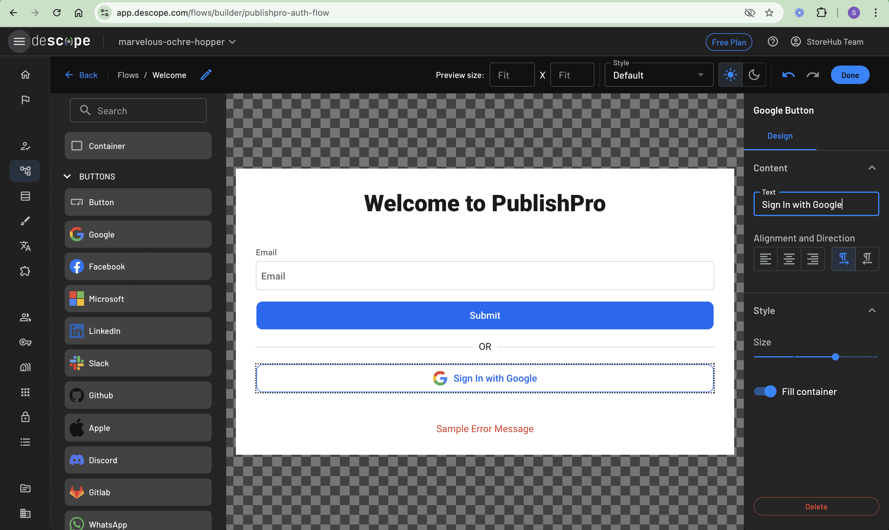 Add a Google button under the divider