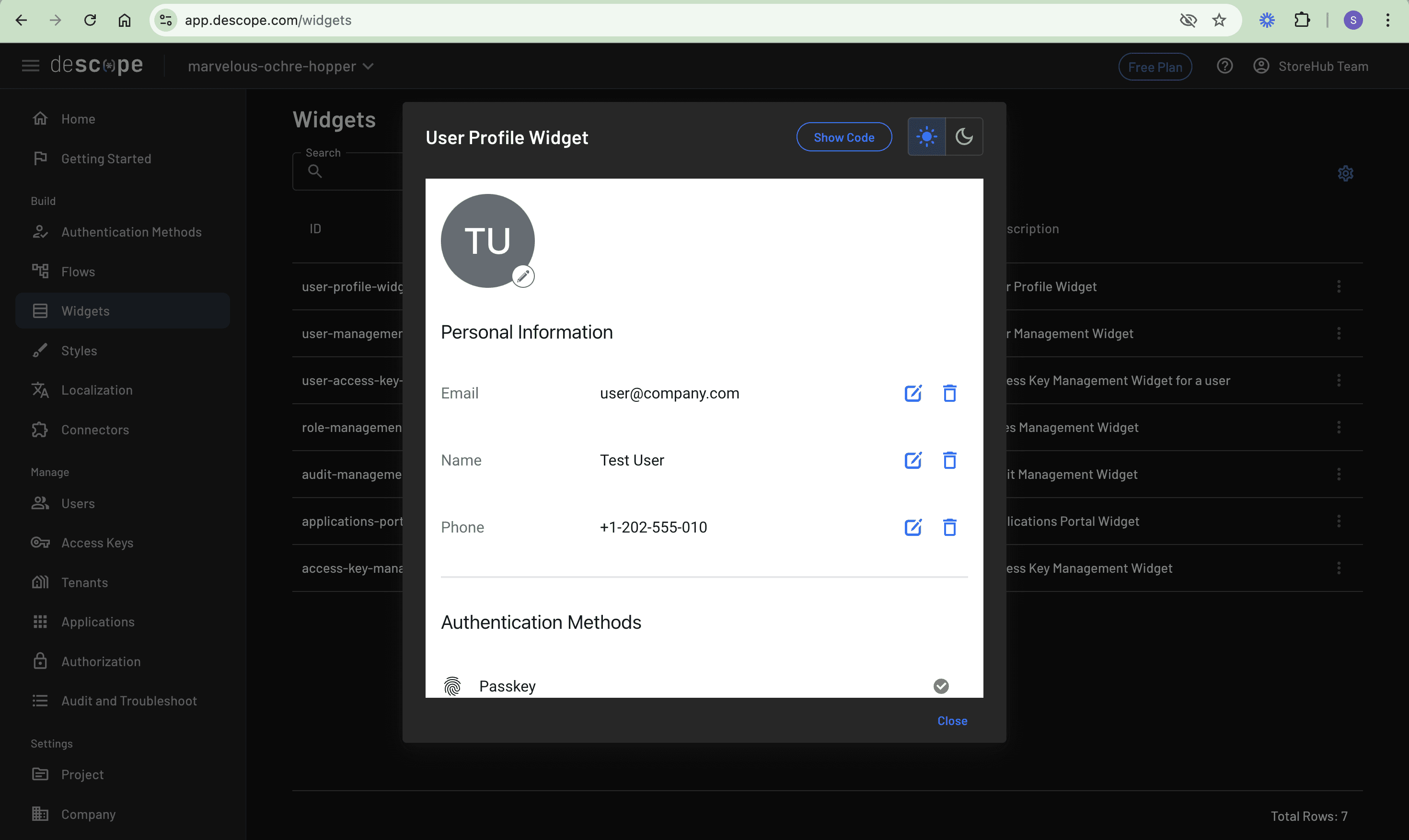 Descope User Profile Widget