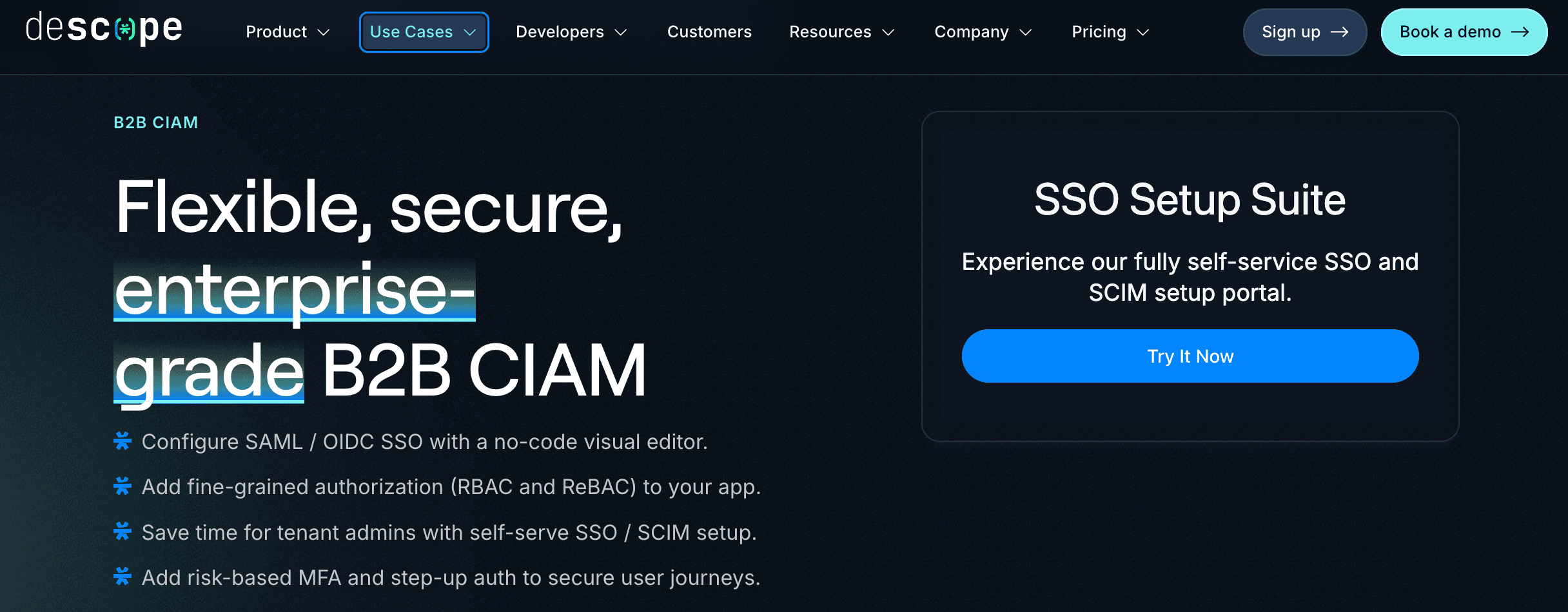 Descope B2B homepage