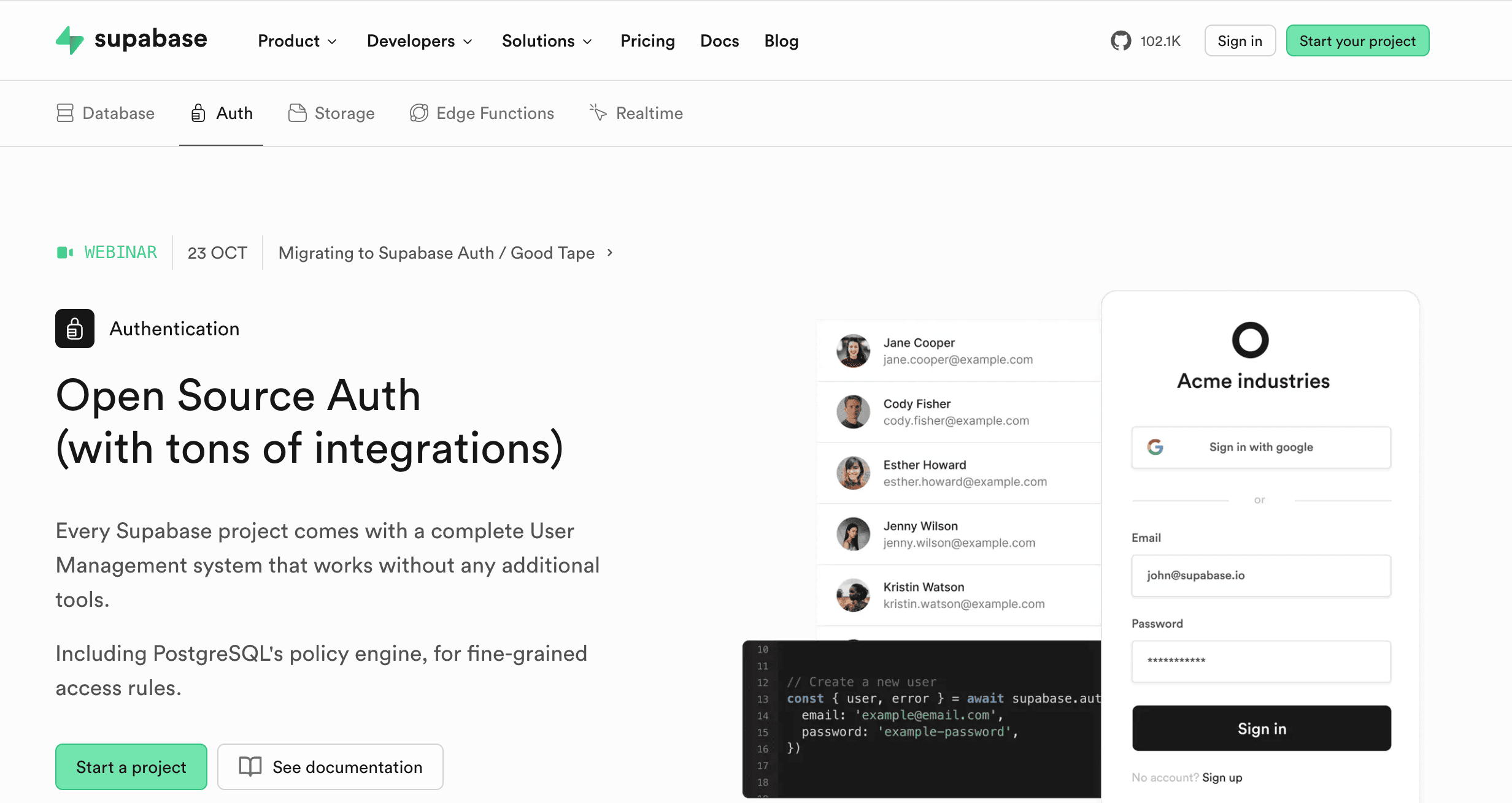 supabase auth homepage
