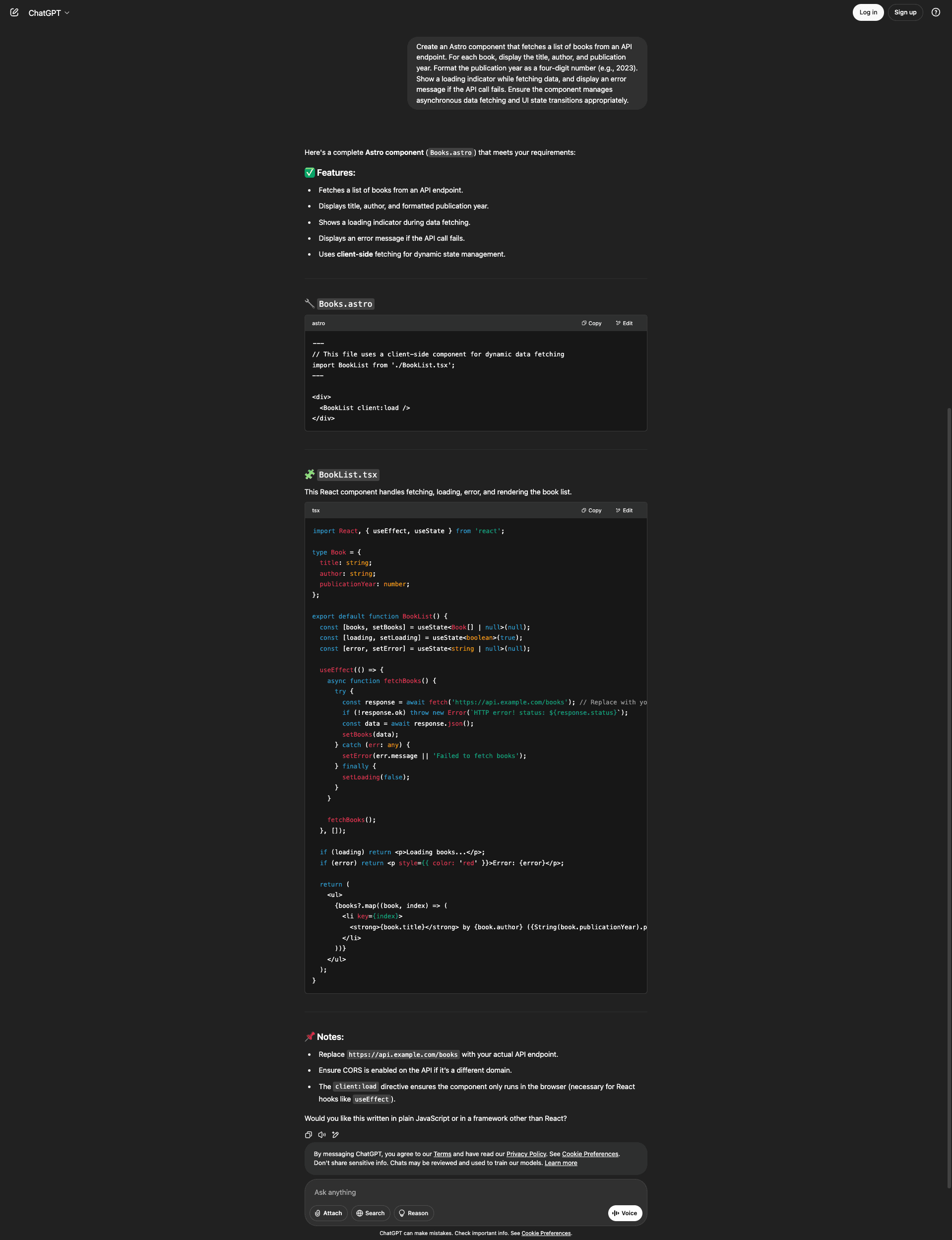 Fig: ChatGPT's frontend response