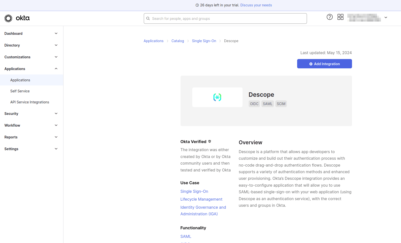 Fig: Adding the Descope app