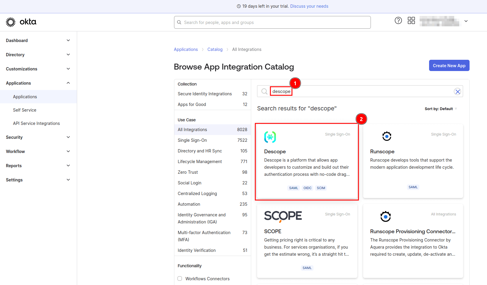 Fig: Searching the Descope app
