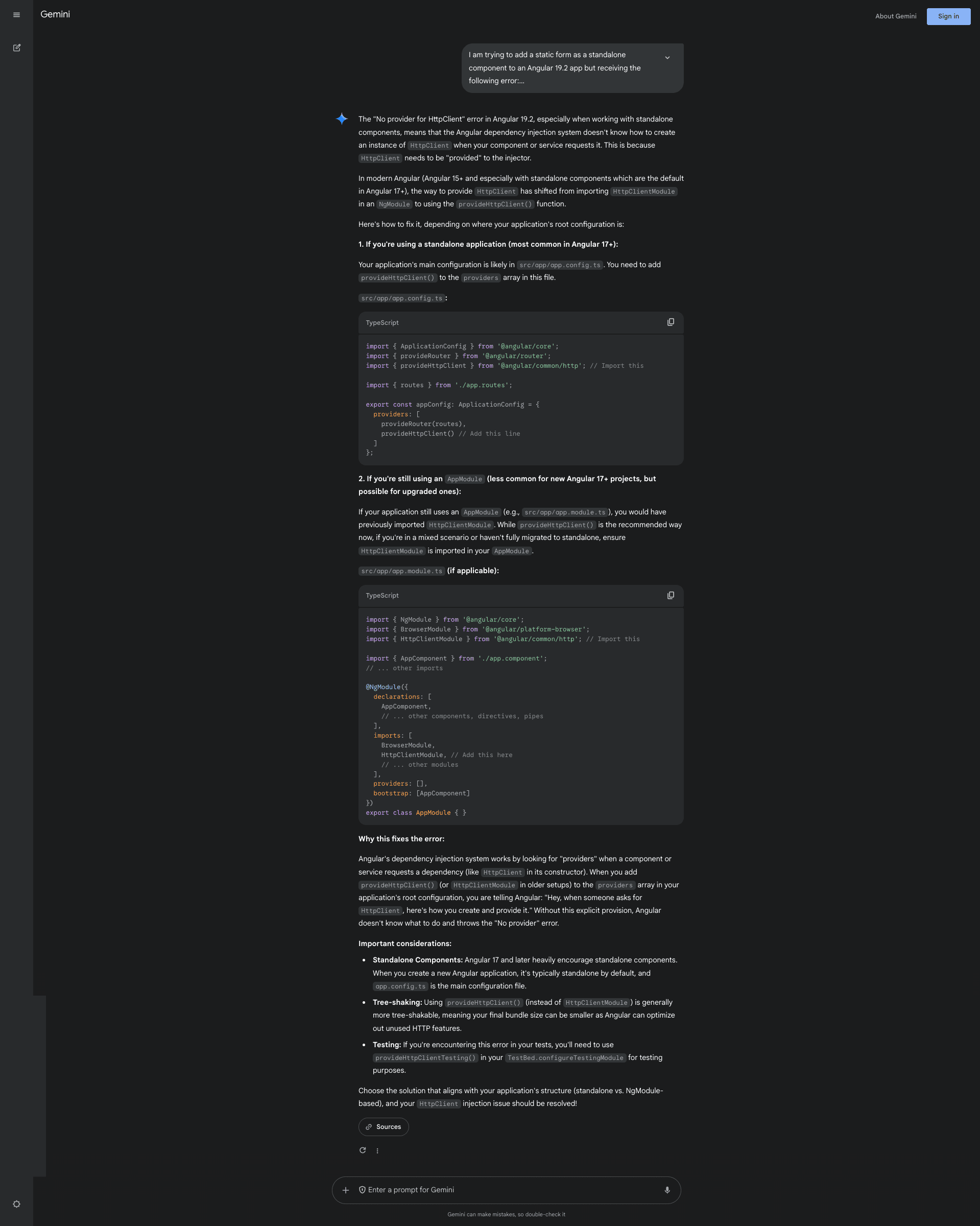 Fig: Gemini's response to Angular error