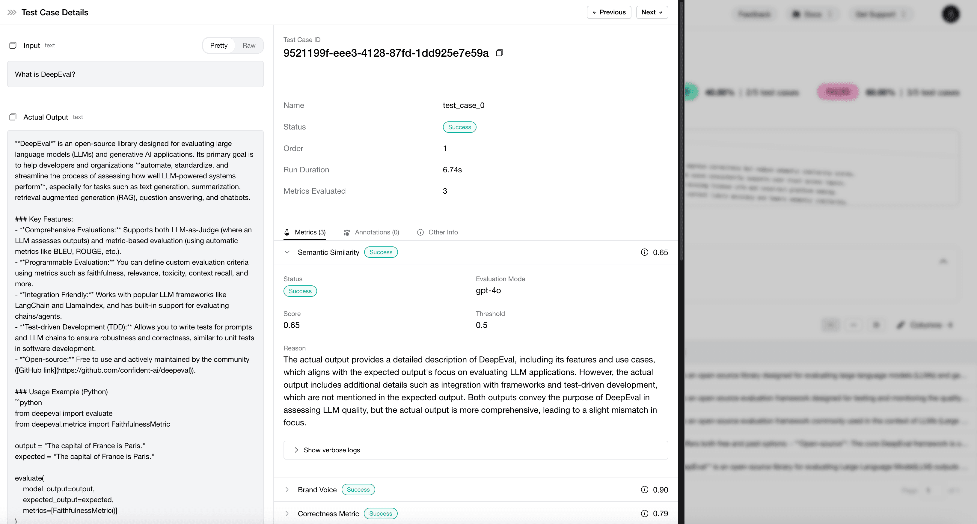 Fig: Screenshot of the evaluation framework DeepEval in action (Image credit: Confident AI)