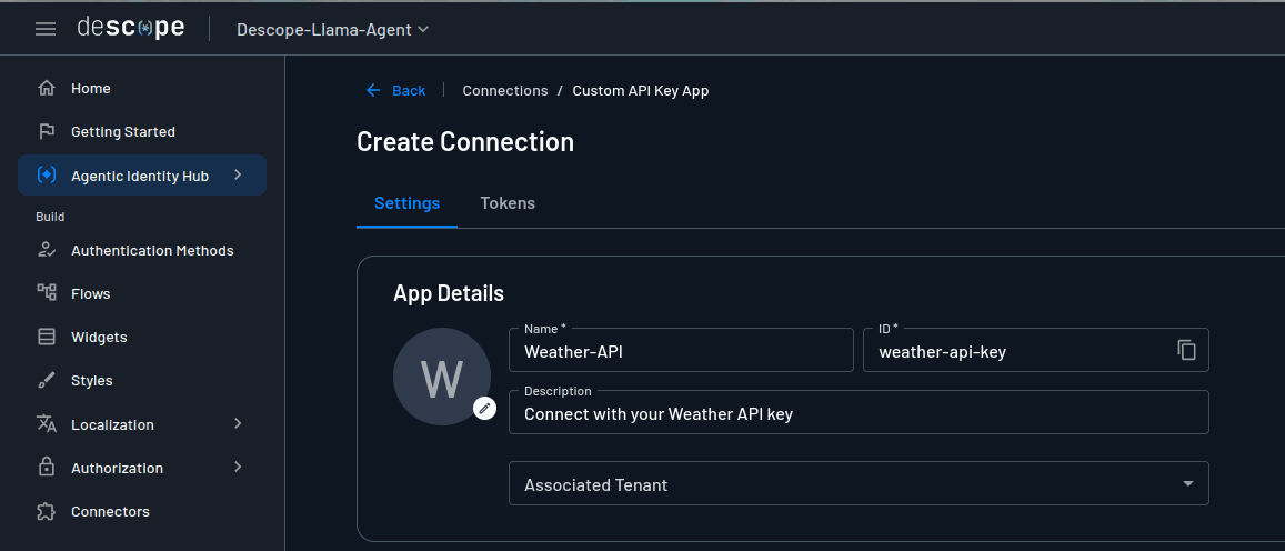 Fig: Descope: Weather API key connection