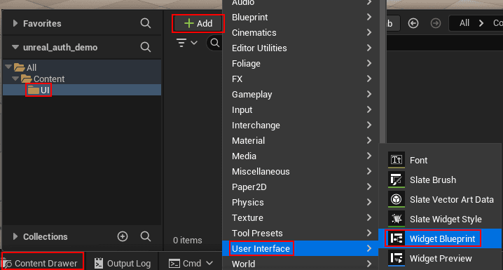 Fig: Add User Interface widget blueprint