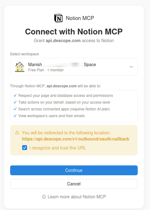 Fig: Notion MCP consent
