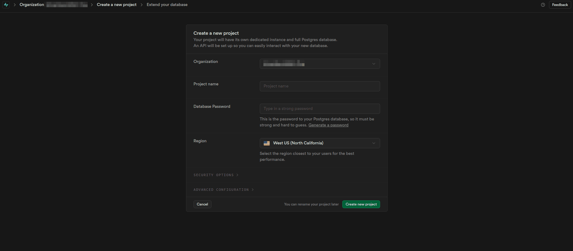 Fig: Providing new project details