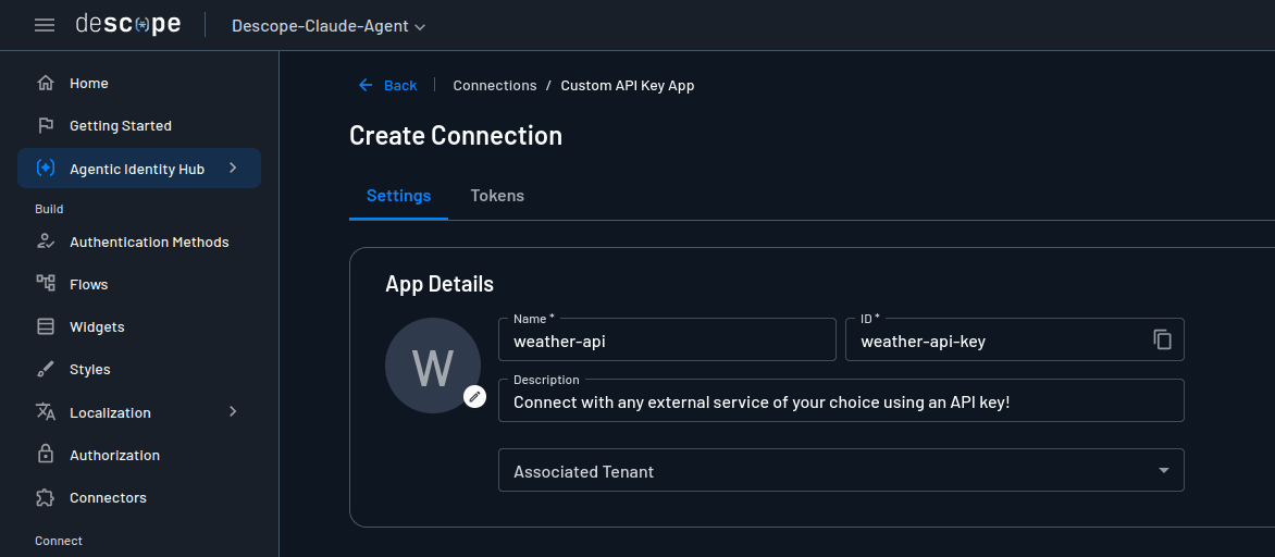 Fig: Descope weather API key connection