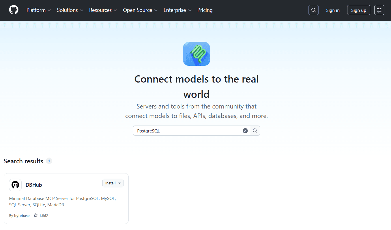 Fig: The GitHub MCP Server Registry search page