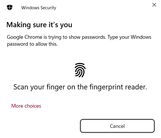 Fig: A prompt for completing a fingerprint scan on a Windows PC