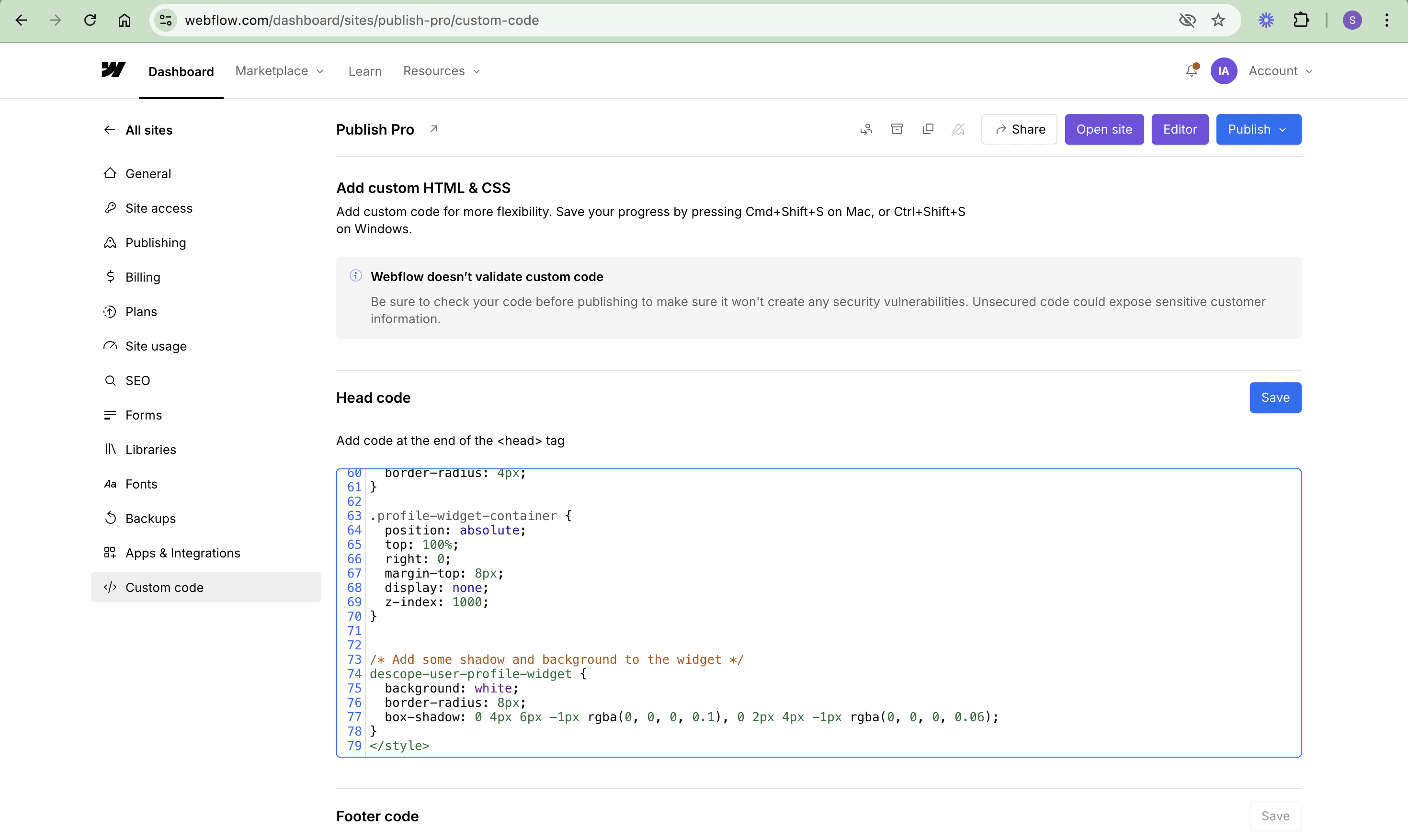 Custom CSS for the authentication elements